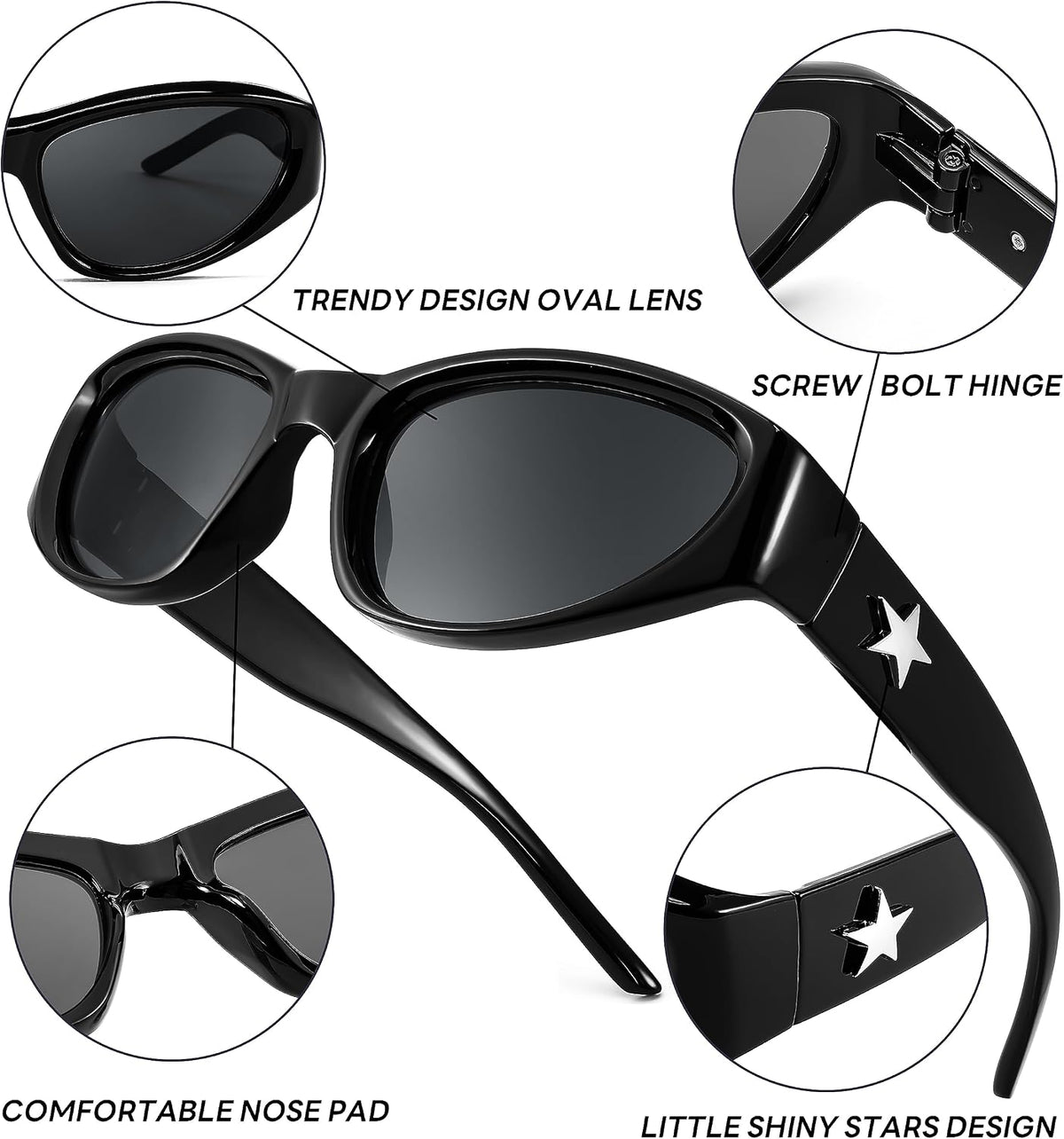 ÉÌƷͼƬ 3 | B0CBTG9FHB | FEISEDY Y2K Wrap Around Fashion Sunglasses for Women Men Trendy Futuristic 2000s Accessories Oval Sunglasses B1088