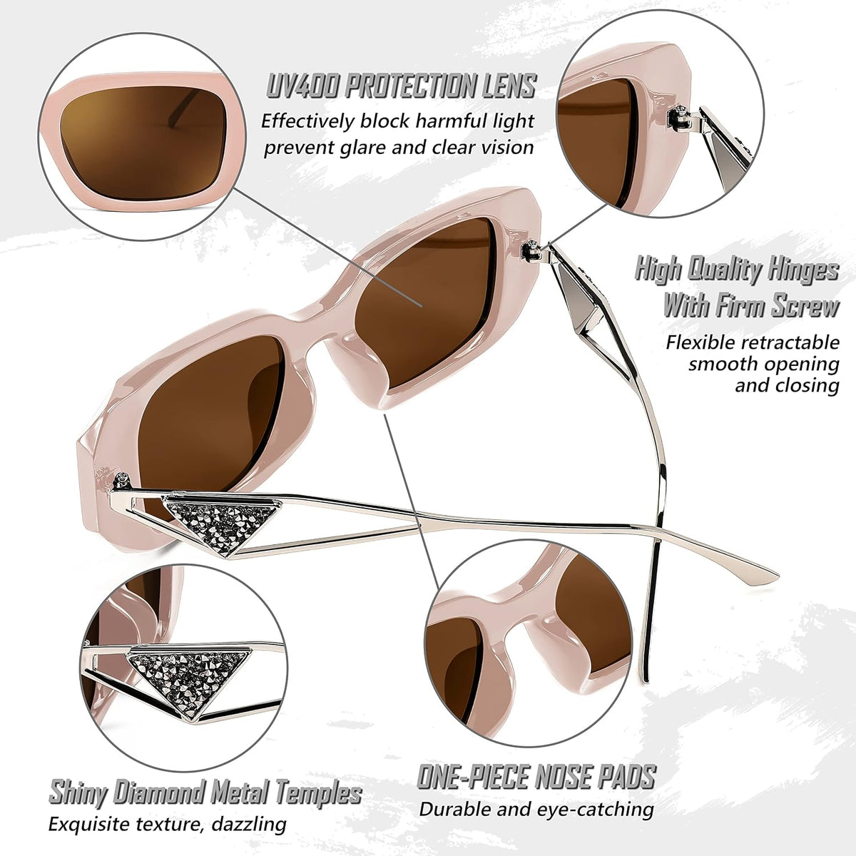商品图片 19 | B0BV5YP1F2 | FEISEDY Retro Rectangle Sunglasses for Women Trendy Small Square Sunglasses 90s Vintage Shades B2968