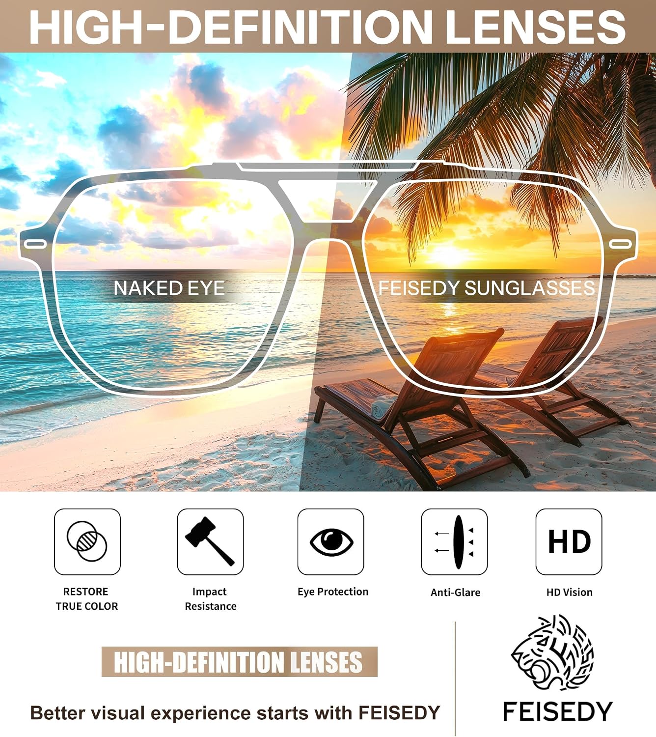 商品图片 6 | B0H71K72HH | FEISEDY Retro Aviator Sunglasses for Women Men 70s Square Sun Glasses B0281