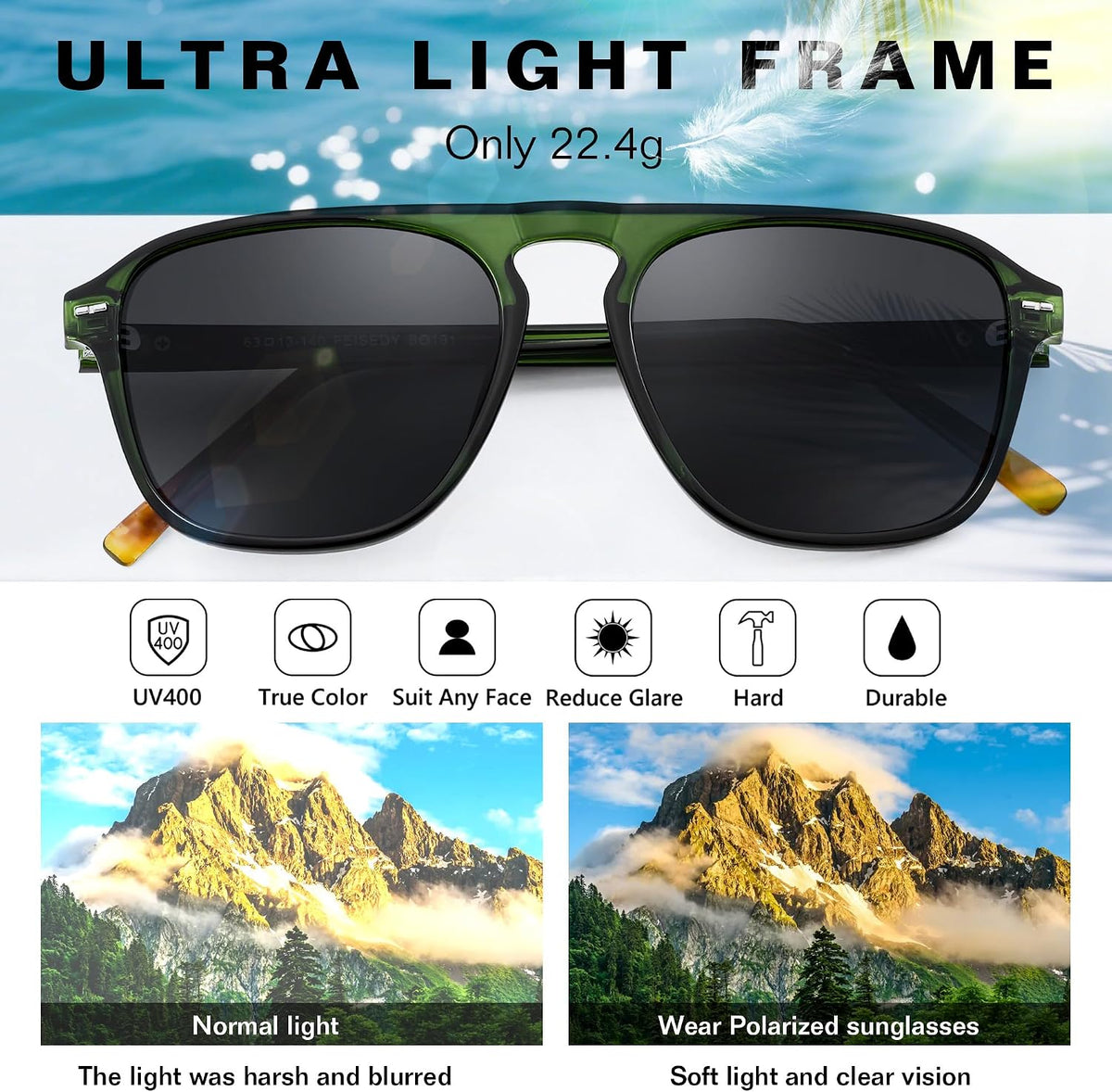 ÉÌƷͼƬ 21 | B0F4D461TF | FEISEDY Polarized Aviator Mens Sunglasses Square Modern Women Vintage Style Acetate Frame UV400 B0191