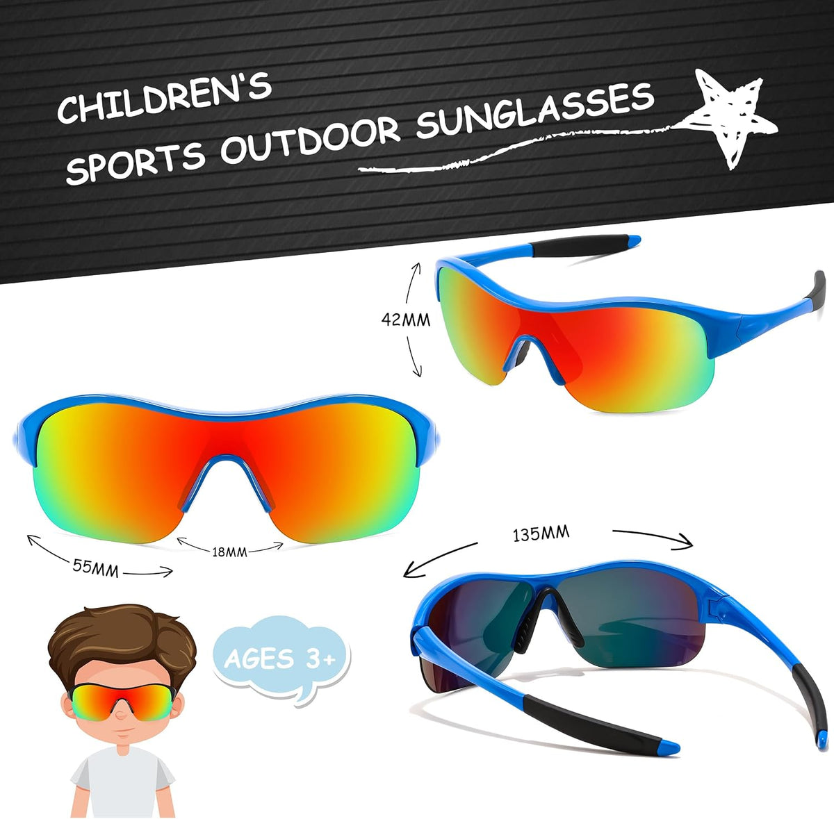 ÉÌƷͼƬ 11 | B0CZ7Y96D2 | FEISEDY Polarized Sports Sunglasses for Kids Youth Baseball Cycling Running Glasses for Boys Girls Age 3-12 B0142