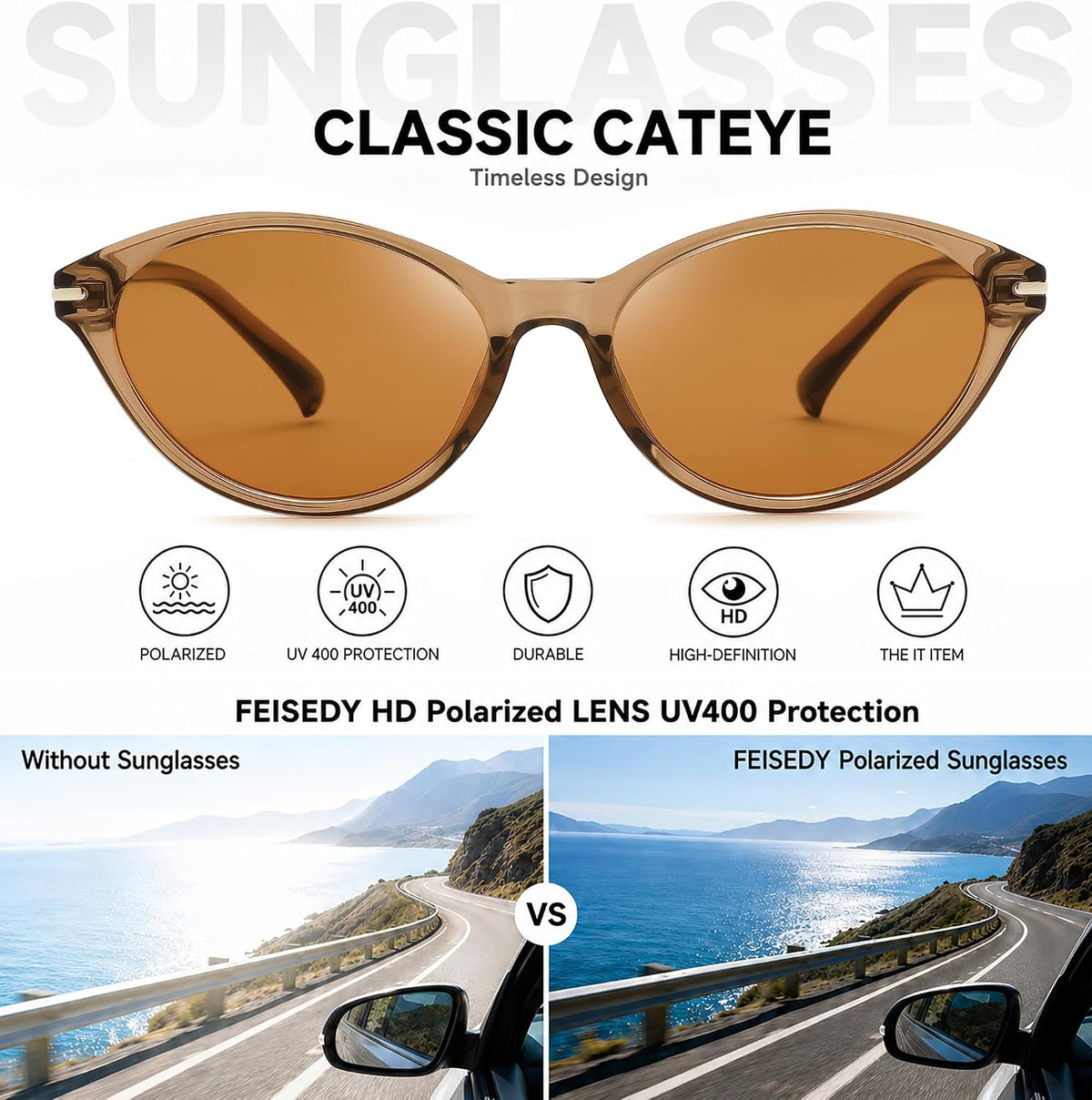 ÉÌƷͼƬ 10 | B0HBV67DG3 | FEISEDY Retro Polarized Cat Eye Sunglasses for Women Men UV400 B0466