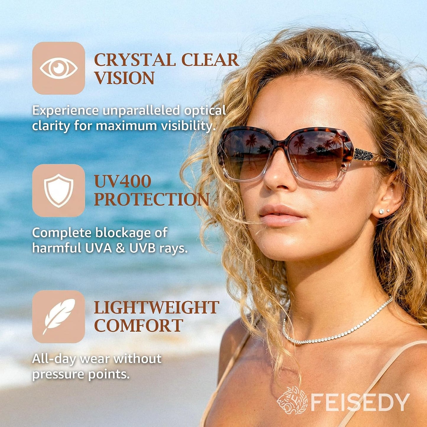 商品图片 48 | B079GT4RXH | FEISEDY Polarized Women Square Sunglasses Sparkling Composite Shiny Frame B2289