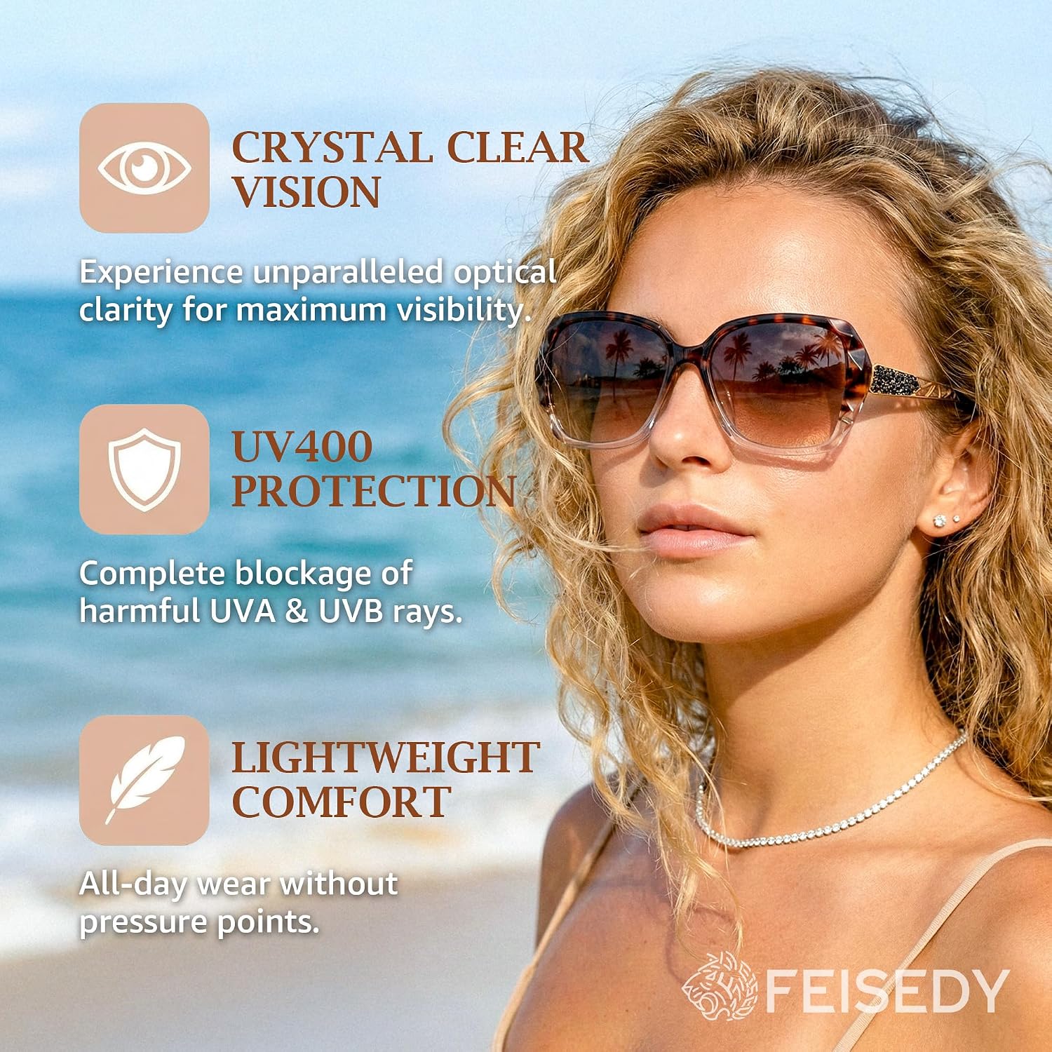 商品图片 48 | B079GT4RXH | FEISEDY Polarized Women Square Sunglasses Sparkling Composite Shiny Frame B2289
