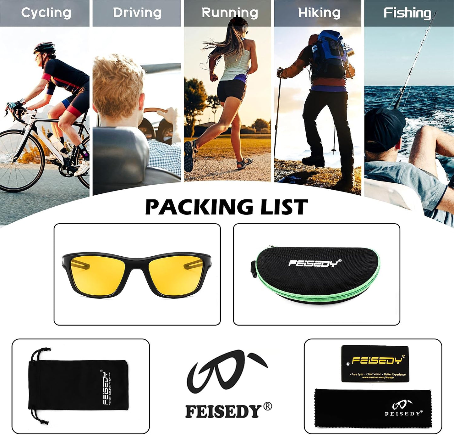商品图片 27 | B0CTXW1SQG | FEISEDY Sports Polarized Sunglasses For Men Women Cycling Driving Fishing Running UV400 Protection B0125