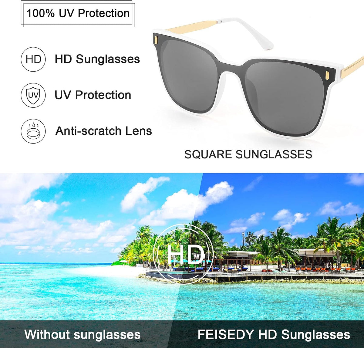 ÉÌƷͼƬ 4 | B09B3G7YTJ | FEISEDY Women Fashion Round Sunglasses Square Trendy Classic Chic Shades UV400 B2797