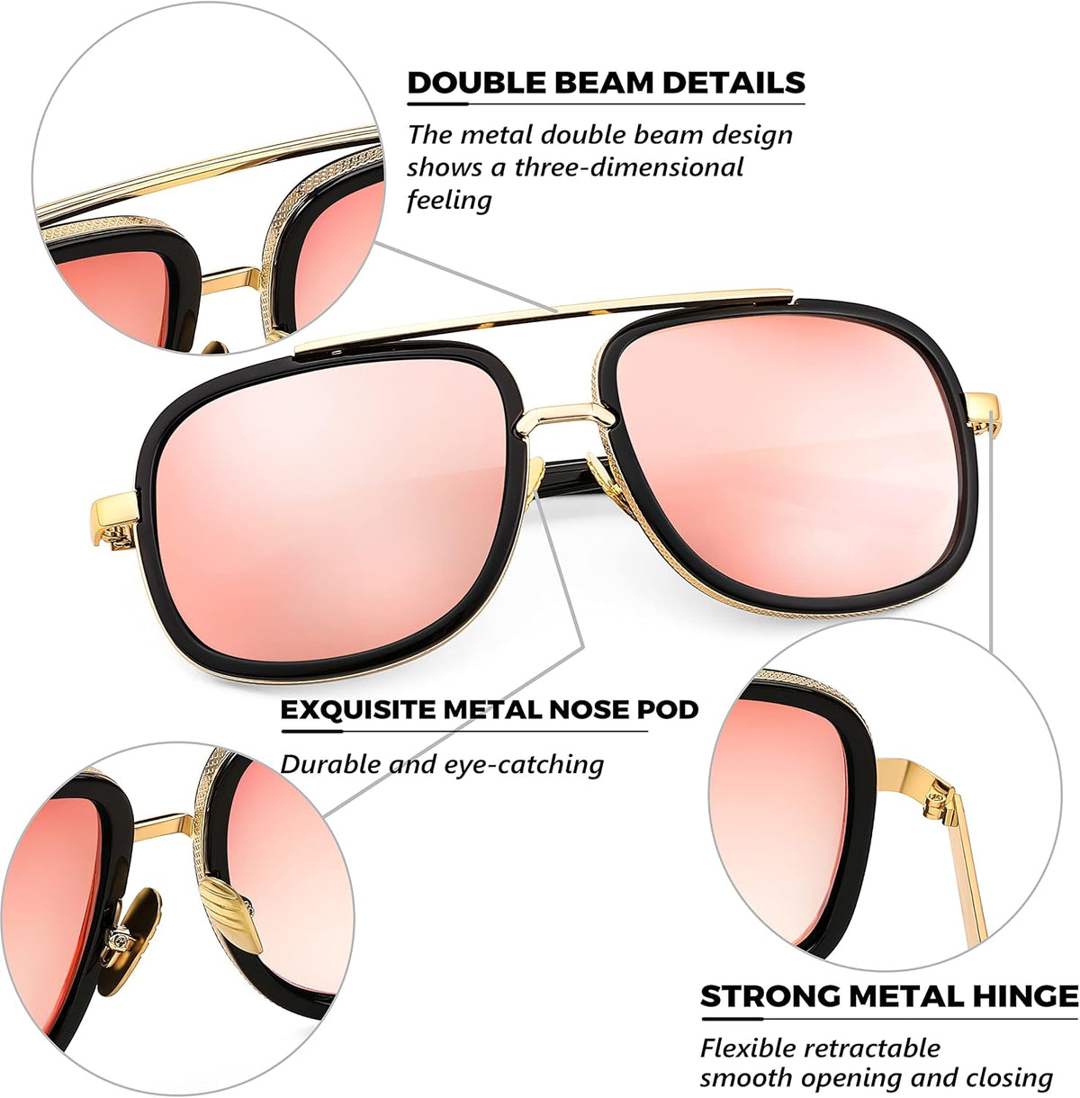 ÉÌƷͼƬ 35 | B0B681YMF5 | FEISEDY Retro Trendy Aviator Sunglasses Women Men Classic Vintage Square Sunglasses 70s Large Metal Shades B2321