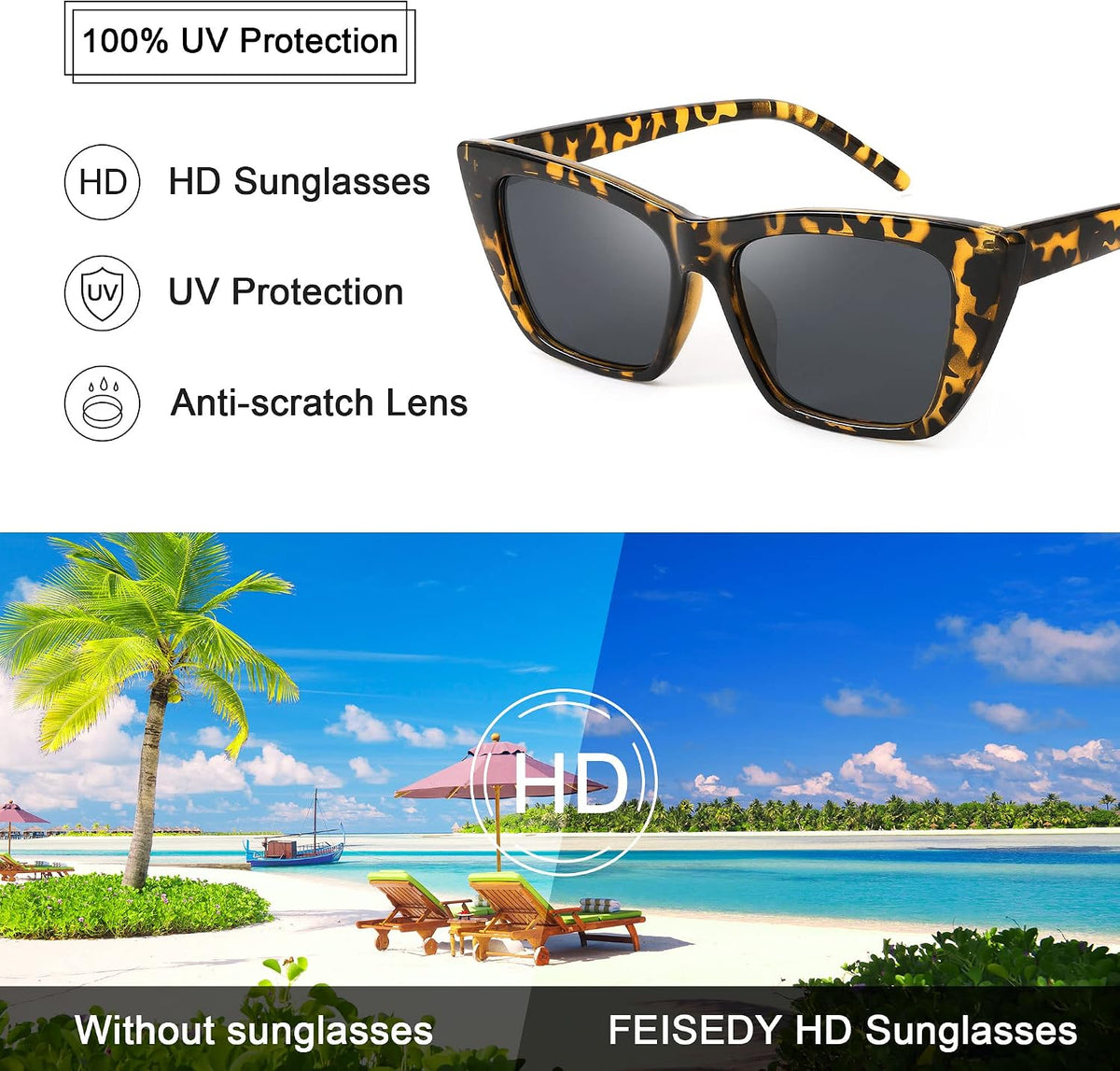 ÉÌƷͼƬ 5 | B0B9BPXGBG | FEISEDY Square Cat Eye Sunglasses Vintage Cateye Frame UV400 Protection Sunglasses B2719