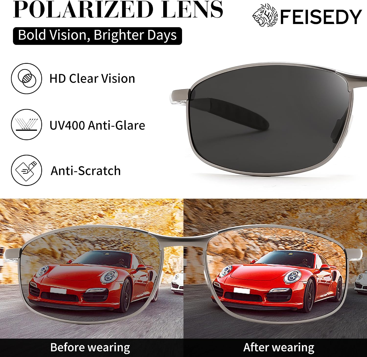 商品图片 18 | B07GSRV2H5 | FEISEDY Rectangle Polarized Square Sunglasses for Men Women B2444