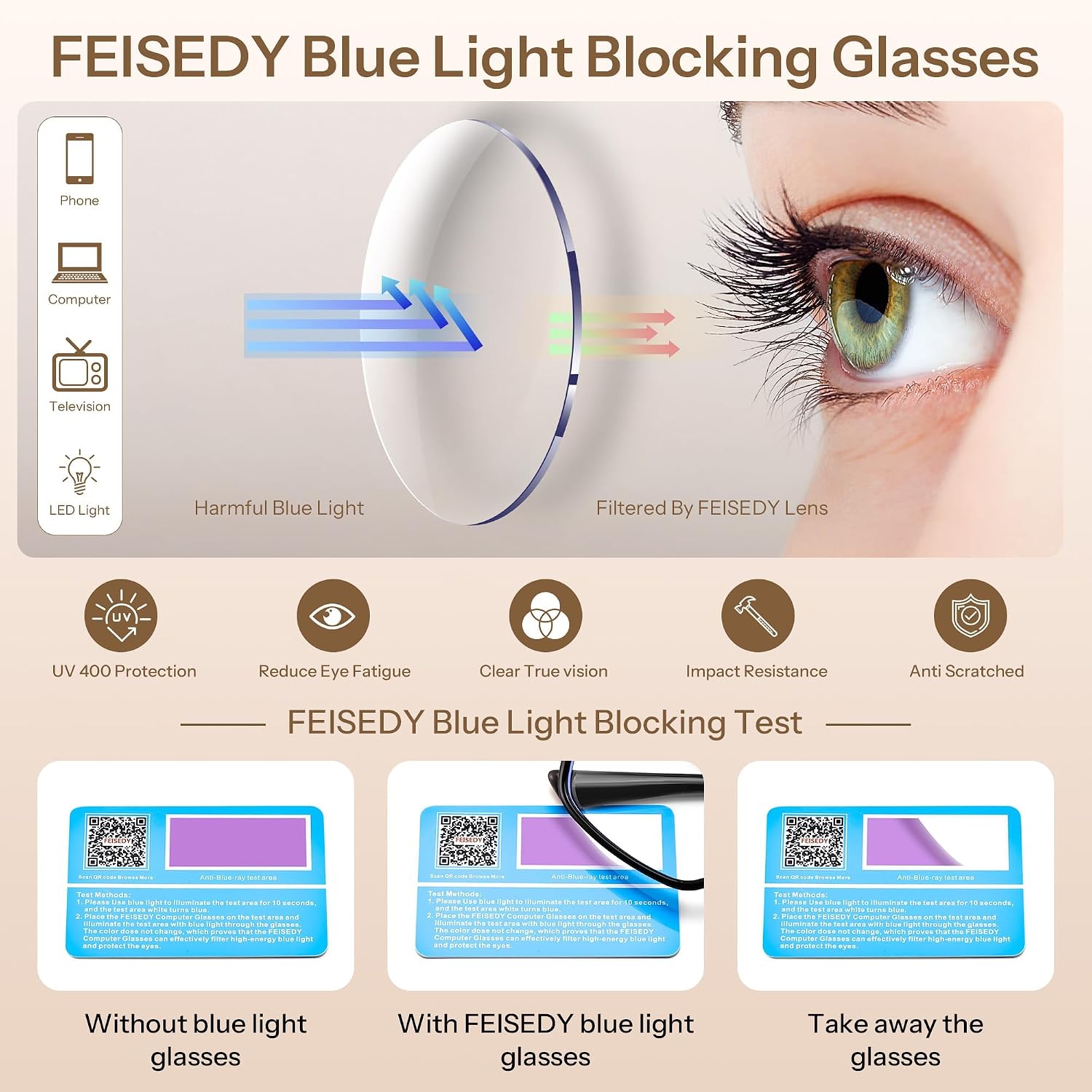 商品图片 5 | B0FZT81LLR | FEISEDY Blue Light Glasses for Women Men TR90 Computer Phone Gaming B0370 | Blue Light Blocking Glasses, Anti Eyestrain and Glare, Soft Comfortable Fit with Spring Hinges