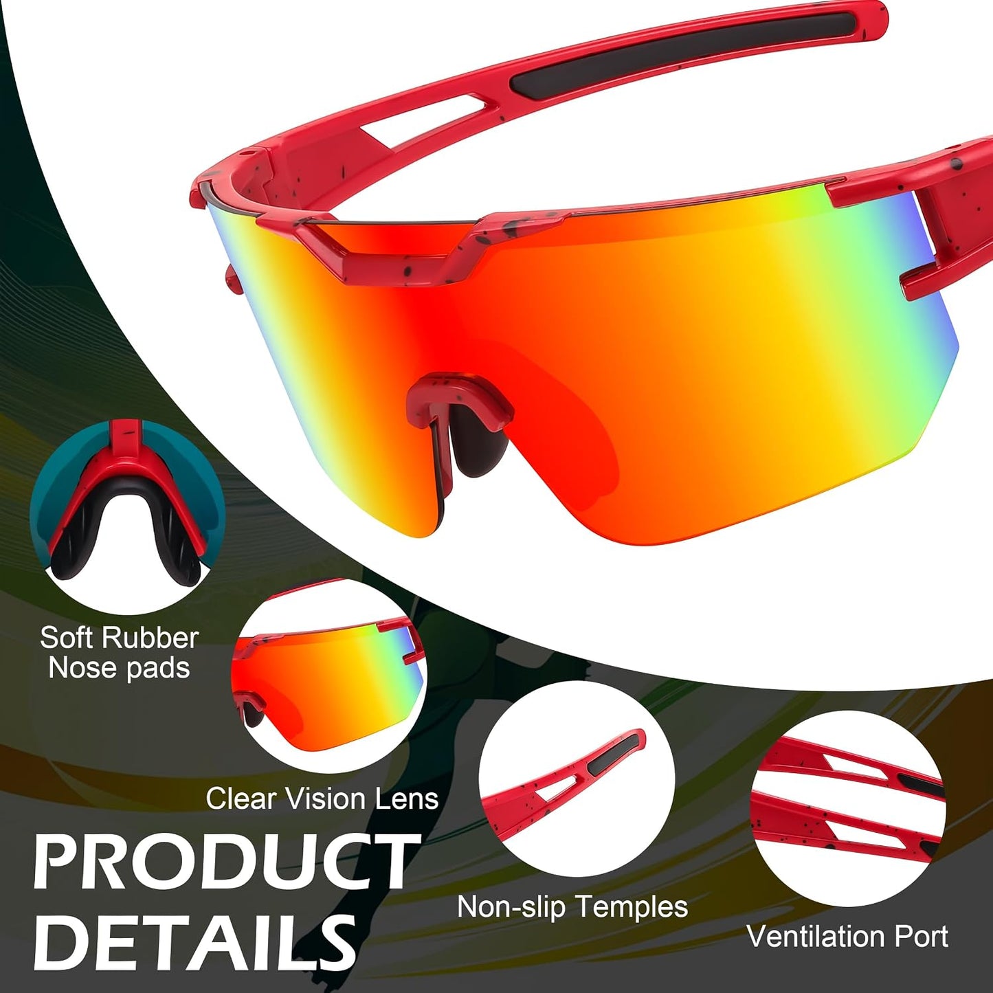 商品图片 4 | B0DBVLTVQD | FEISEDY Kids Sunglasses Youth Baseball Sun Glasses, UV400 Sports Cycling Softball Sunglasses for Adult Boys Girls B0227