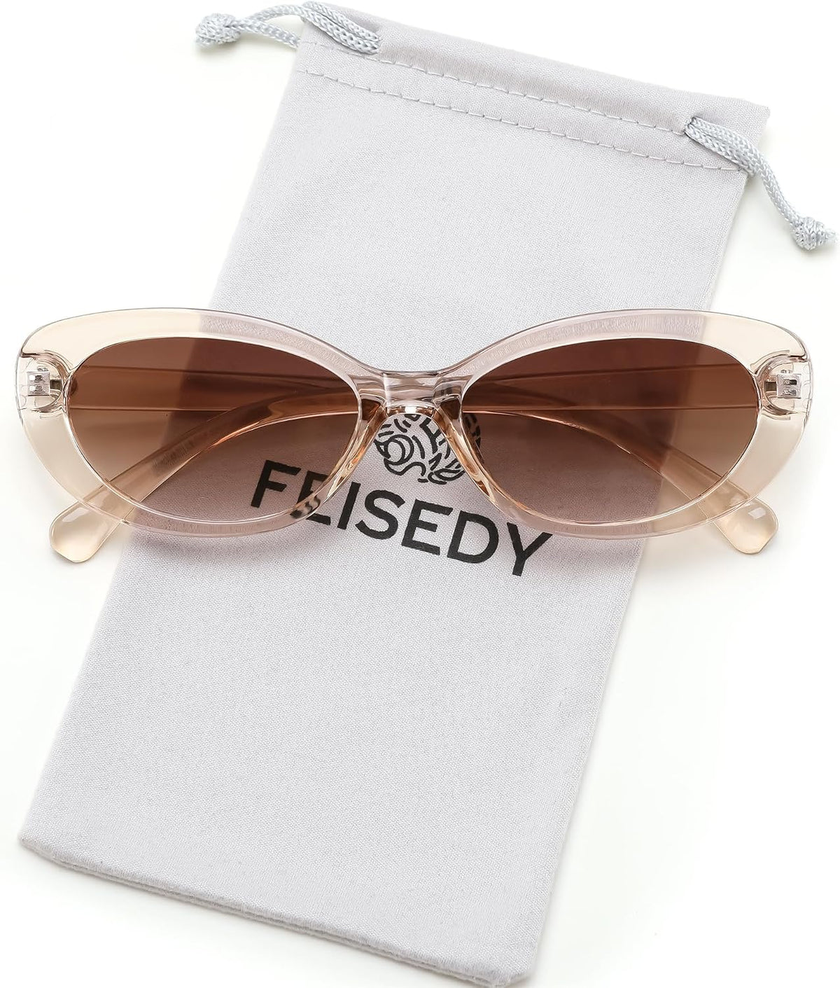 Champagne Frame Gradient Brown Lens / 53 Millimeters | B0H2YXV676 | FEISEDY Women Vintage Oval Cat Eye Sunglasses, Retro Narrow Shades B0459