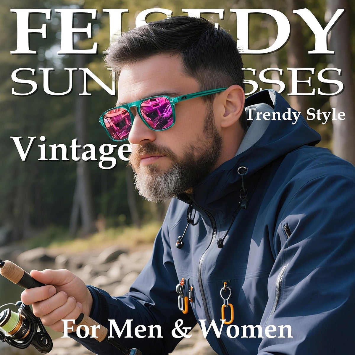 ÉÌƷͼƬ 11 | B0F4D461TF | FEISEDY Polarized Aviator Mens Sunglasses Square Modern Women Vintage Style Acetate Frame UV400 B0191
