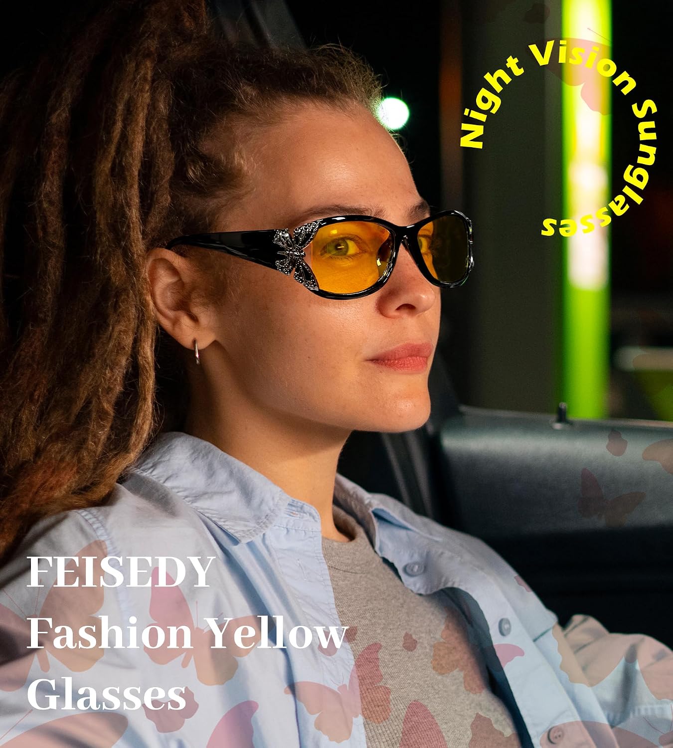 商品图片 73 | B081YY5RM3 | FEISEDY Classic Womens Night Glasses Driving Anti Glare Wrap Around Yellow Sunglasses B2548
