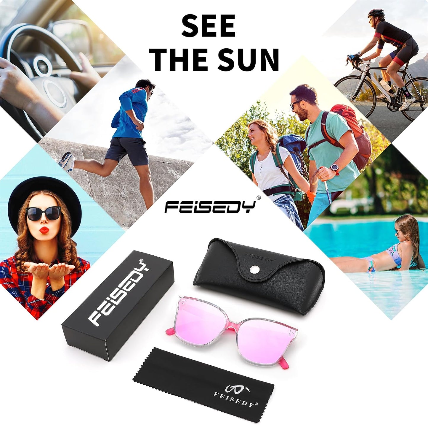 商品图片 96 | B0871BKMTN | FEISEDY Oversized Polarized Sunglasses - UV400 Protection, Square Fashion Sun Glasses for Outdoor & Daily B2600