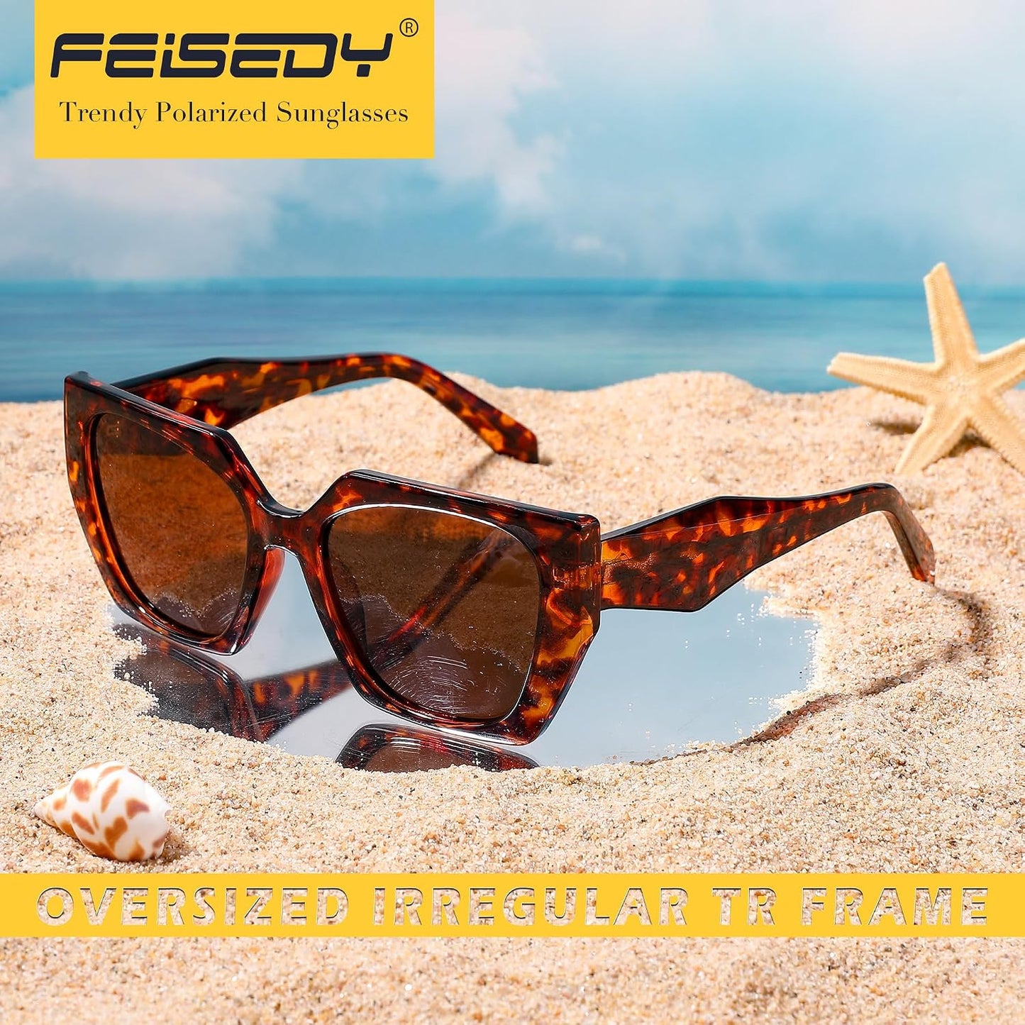商品图片 24 | B0CNCTSQ2Z | FEISEDY Trendy Polarized Sunglasses, Oversized Irregular TR Frame for Women Men, Retro Shades UV400 B0016