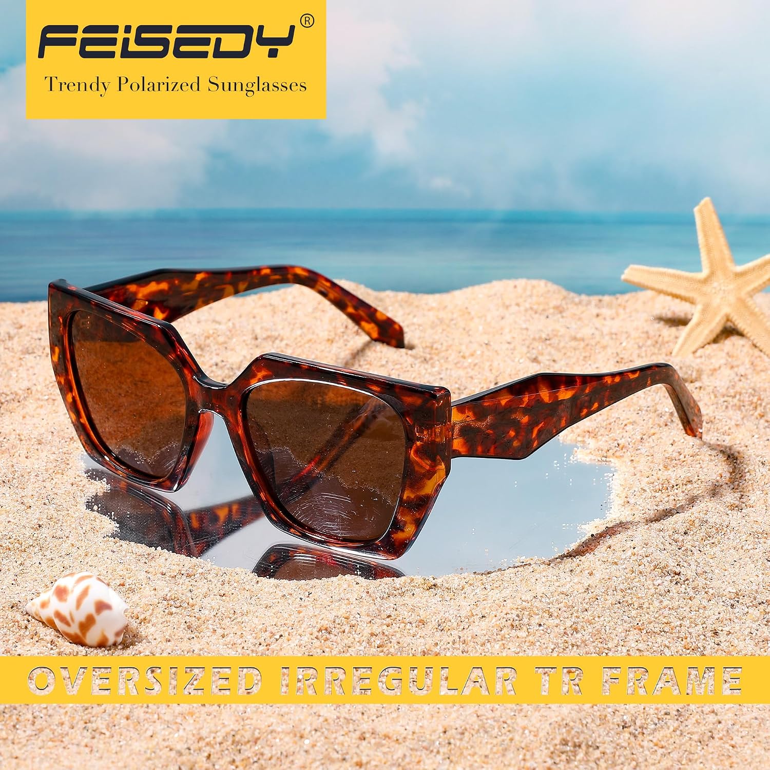 商品图片 24 | B0CNCTSQ2Z | FEISEDY Trendy Polarized Sunglasses, Oversized Irregular TR Frame for Women Men, Retro Shades UV400 B0016
