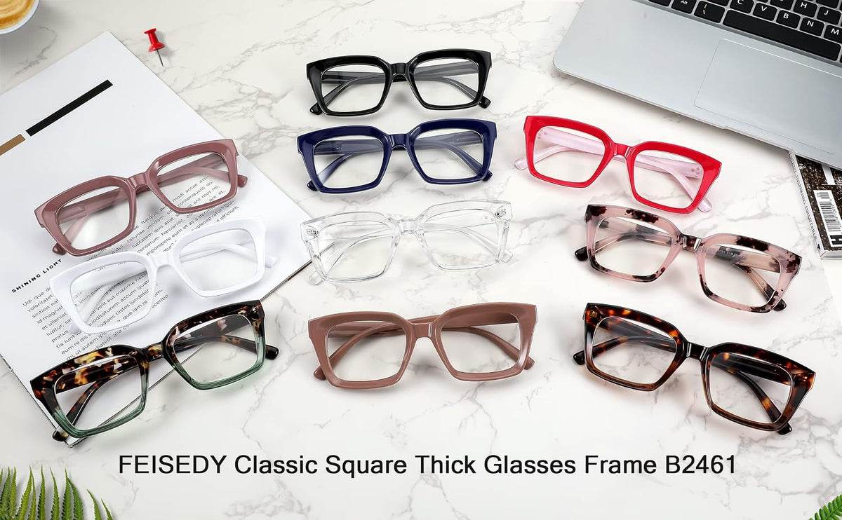 ÉÌƷͼƬ 26 | B082SGFPVF | FEISEDY Glasses Frame Womens, Square Thick Eyeglasses Frame, Classic Eyewear for Men B2461