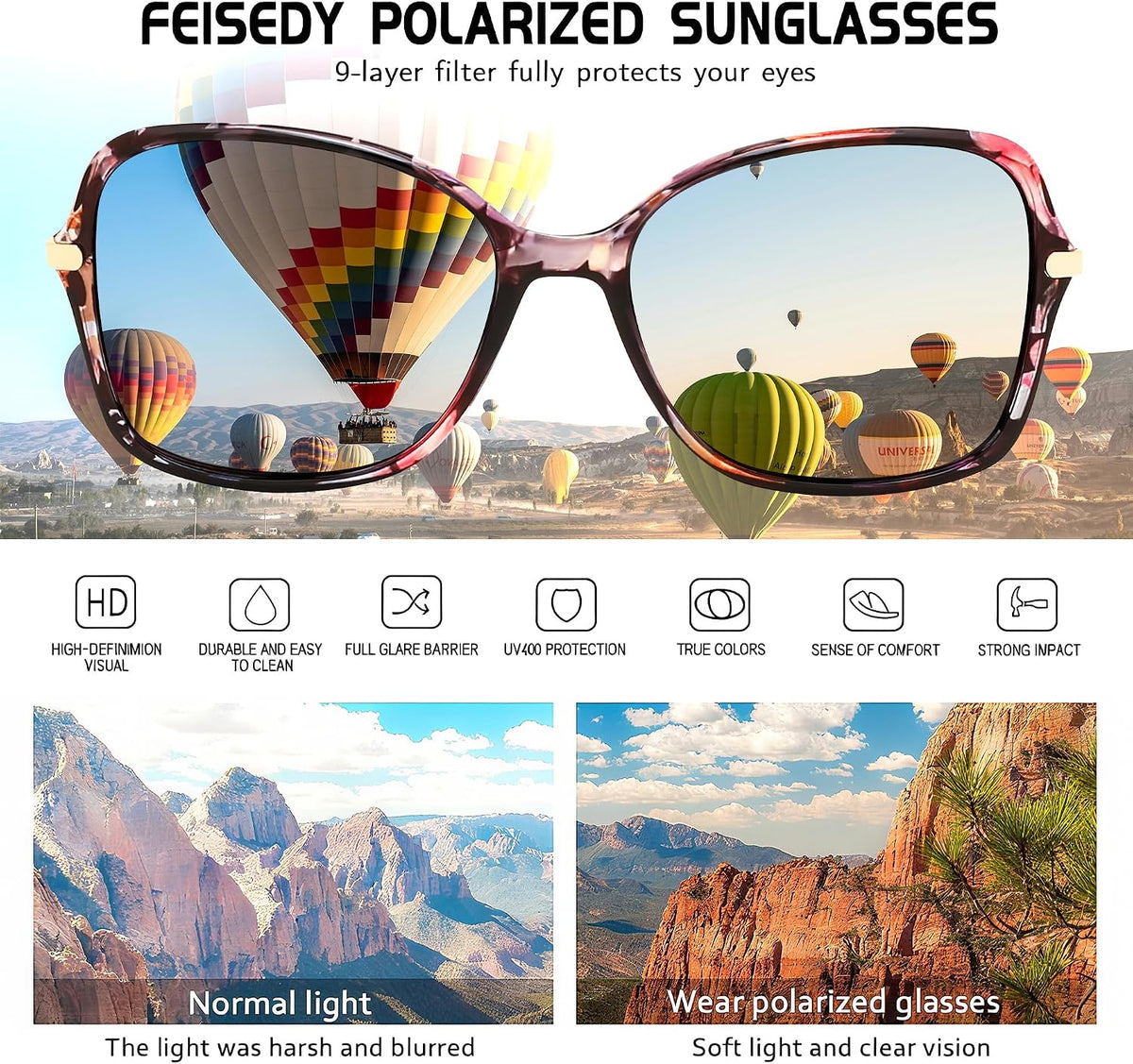 ÉÌƷͼƬ 67 | B09KC567VY | FEISEDY Womens Polarized Sunglasses UV400 Anti Glare Fashion Shades