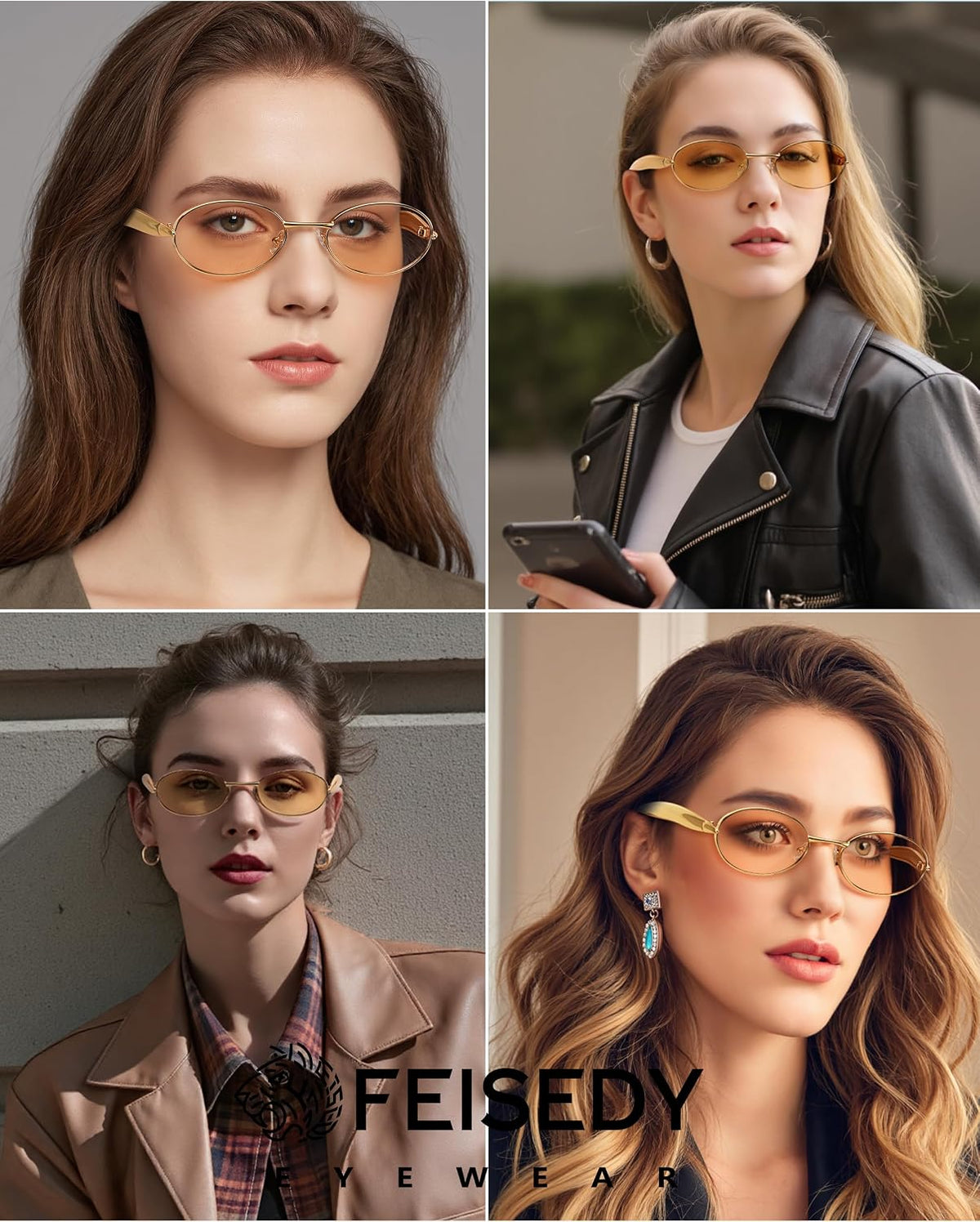 ÉÌƷͼƬ 9 | B0FH4FH8VH | FEISEDY Retro Oval Sunglasses Women Men - Gold Metal Chunky Frame, UV400 for Driving & Daily Wear B0312