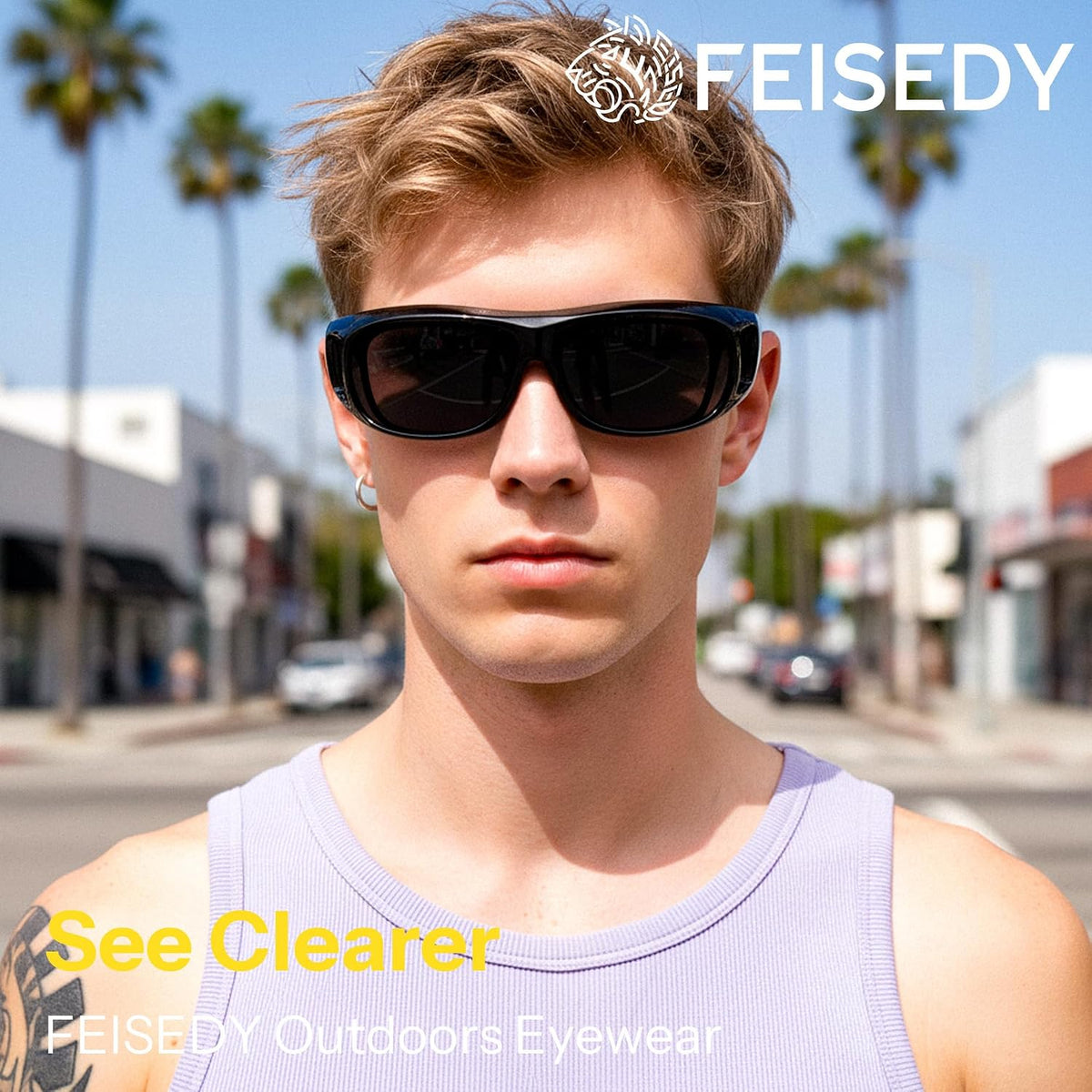 ÉÌƷͼƬ 2 | B0FWBRF3SR | FEISEDY Fit Over Glasses Sunglasses, Work Safety Goggles for Men Women, Wrap Around Sunglasses Outdoors B0343