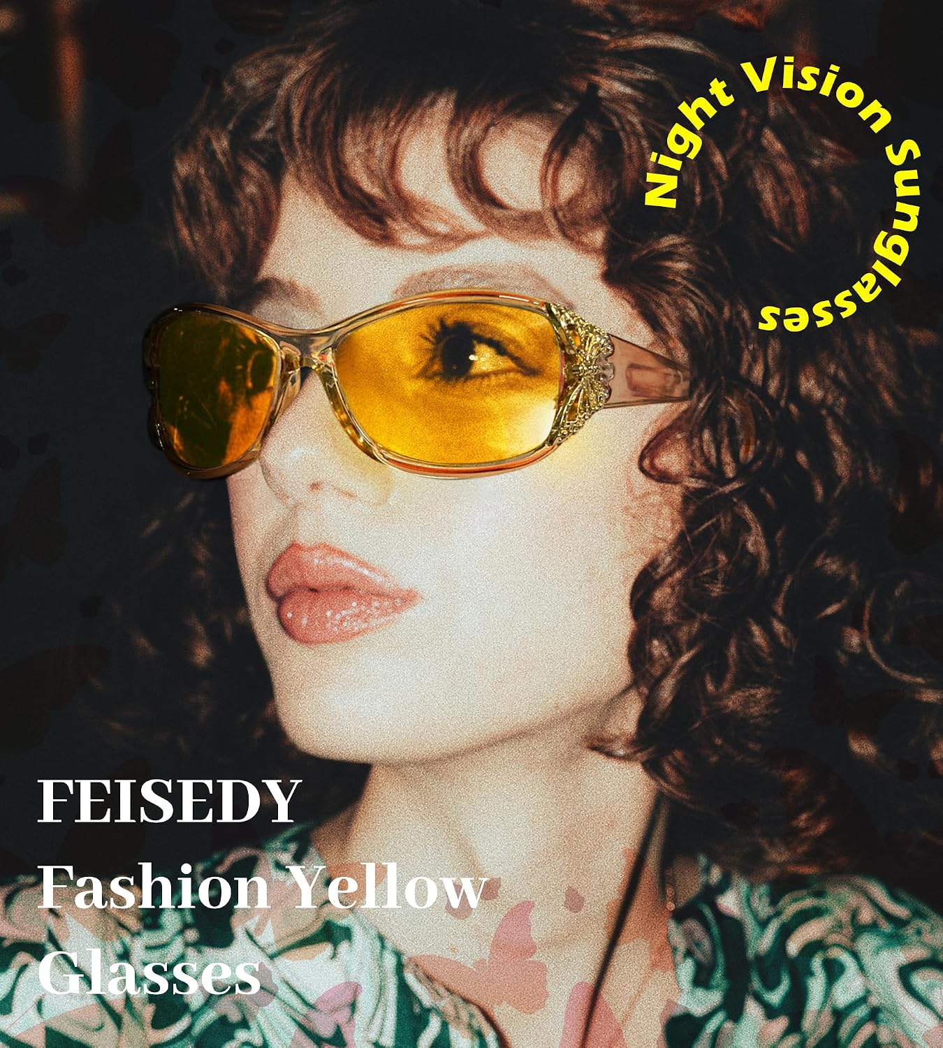 商品图片 84 | B081YY5RM3 | FEISEDY Classic Womens Night Glasses Driving Anti Glare Wrap Around Yellow Sunglasses B2548