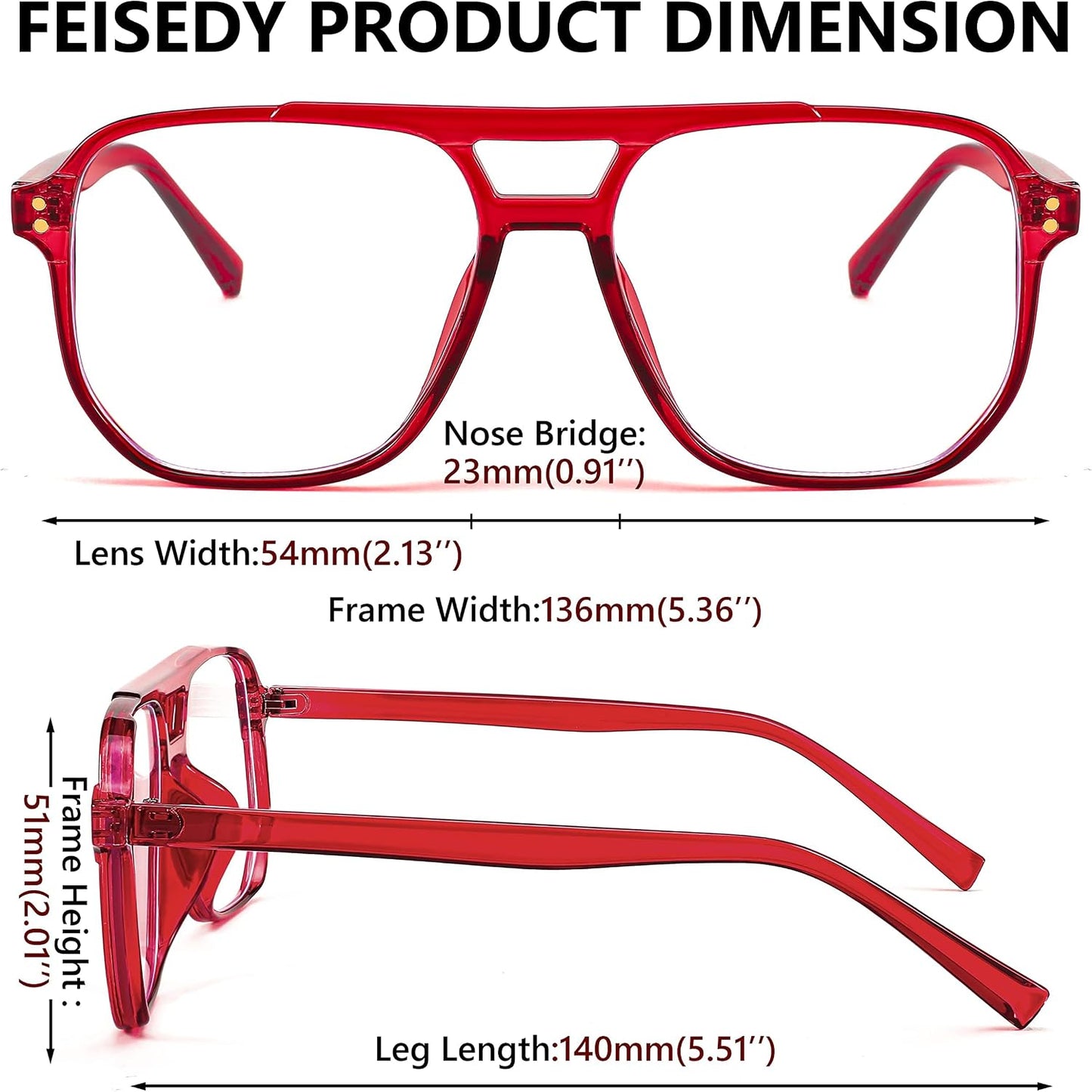 商品图片 20 | B0C6ZZXZ3F | FEISEDY Blue Light Glasses for Women Men Oversized Pilot Lightweight B2866