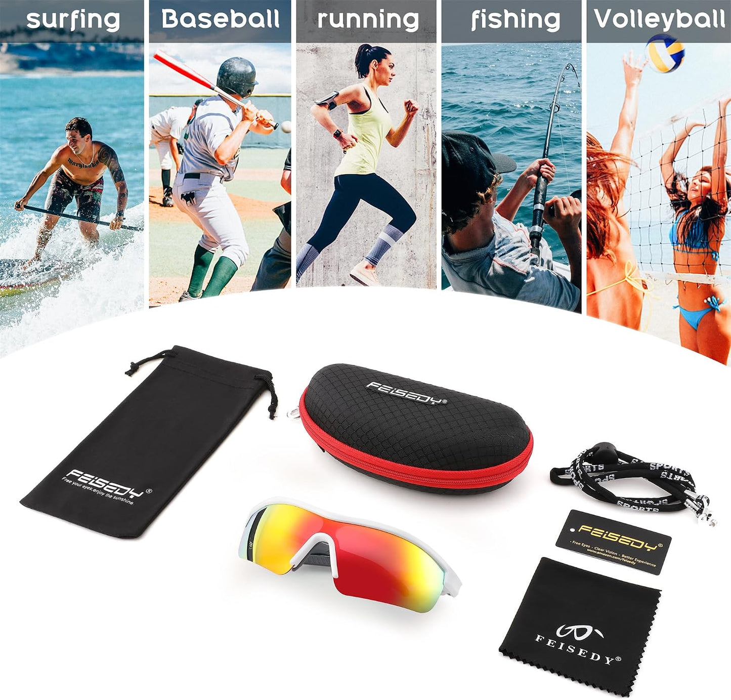 商品图片 45 | B0C7189J4Z | FEISEDY Men Sunglasses, Polarized Cycling Sunglasses, UV400 Sports Baseball Running Fishing Hiking Shades B2372