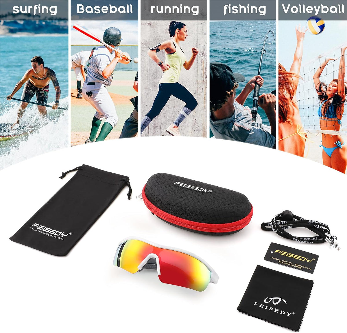 ÉÌƷͼƬ 45 | B0C7189J4Z | FEISEDY Men Sunglasses, Polarized Cycling Sunglasses, UV400 Sports Baseball Running Fishing Hiking Shades B2372