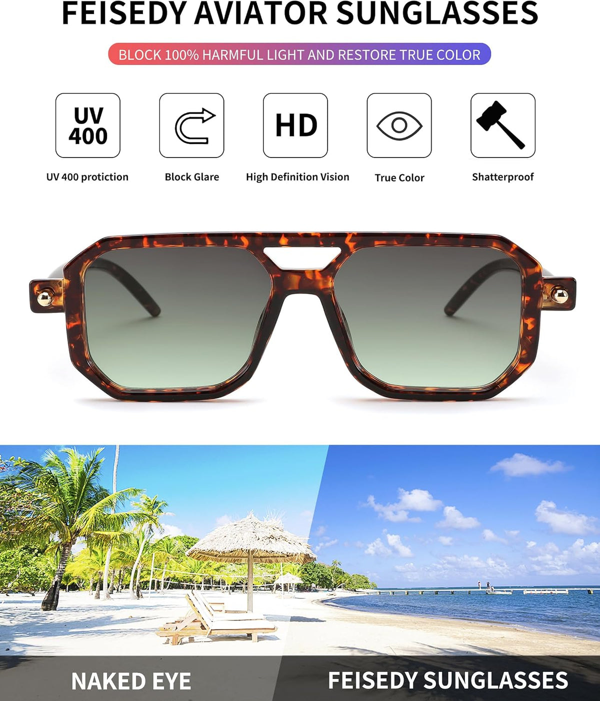 ÉÌƷͼƬ 137 | B09YTJ4FQZ | FEISEDY Vintage Square 70s Flat Aviator Sunglasses Women Men Classic Retro Stylish Frame UV400 Sunglasses B2622