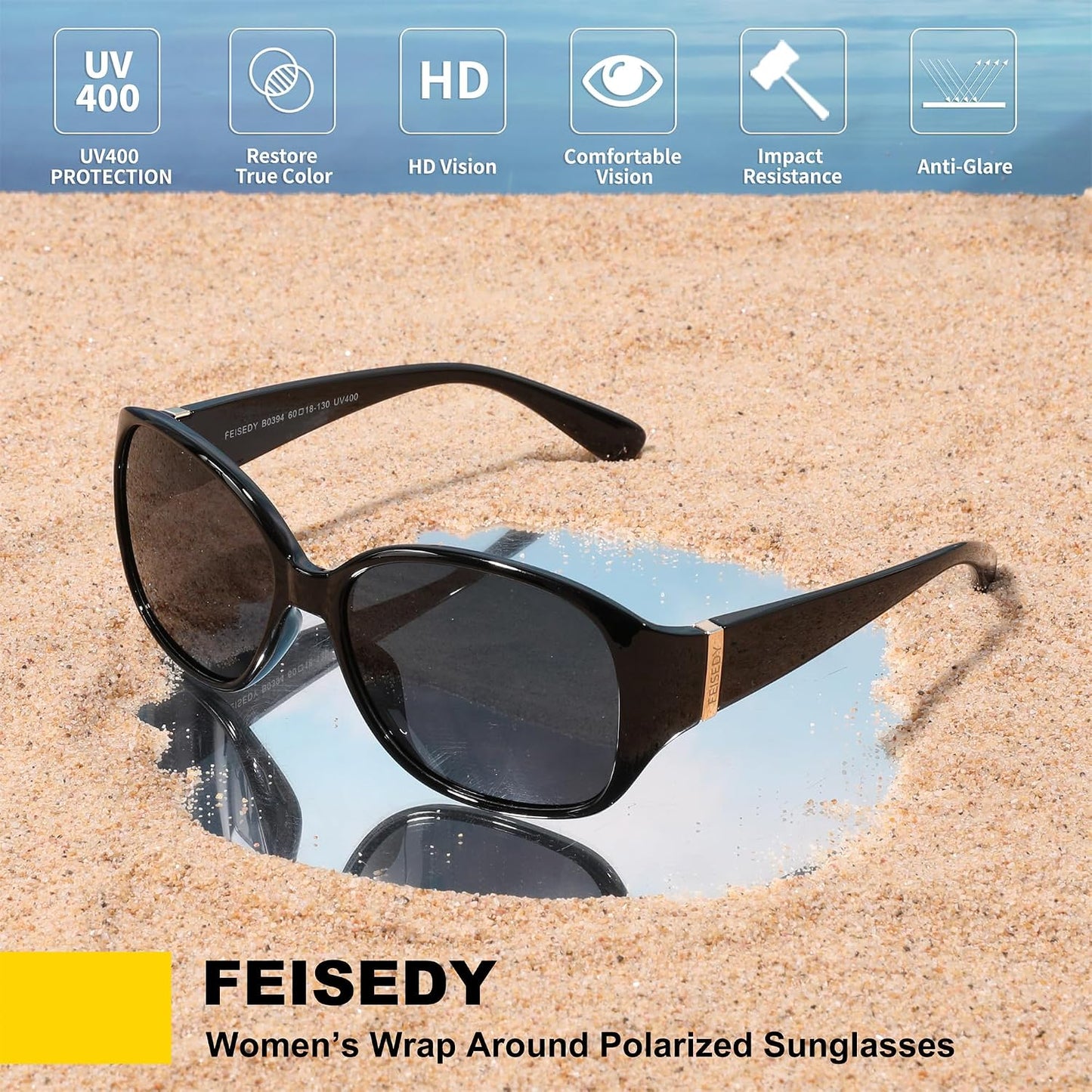 商品图片 6 | B0H4R52F3D | FEISEDY Women's Polarized Sunglasses Wrap Around Vintage Fashion Sunnies UV400 Protection B0394