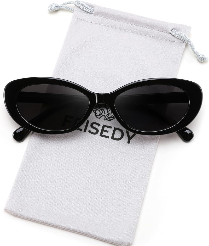 Black Frame Grey Lens / 53 Millimeters | B0H2YP3ZPF | FEISEDY Women Vintage Oval Cat Eye Sunglasses, Retro Narrow Shades B0459