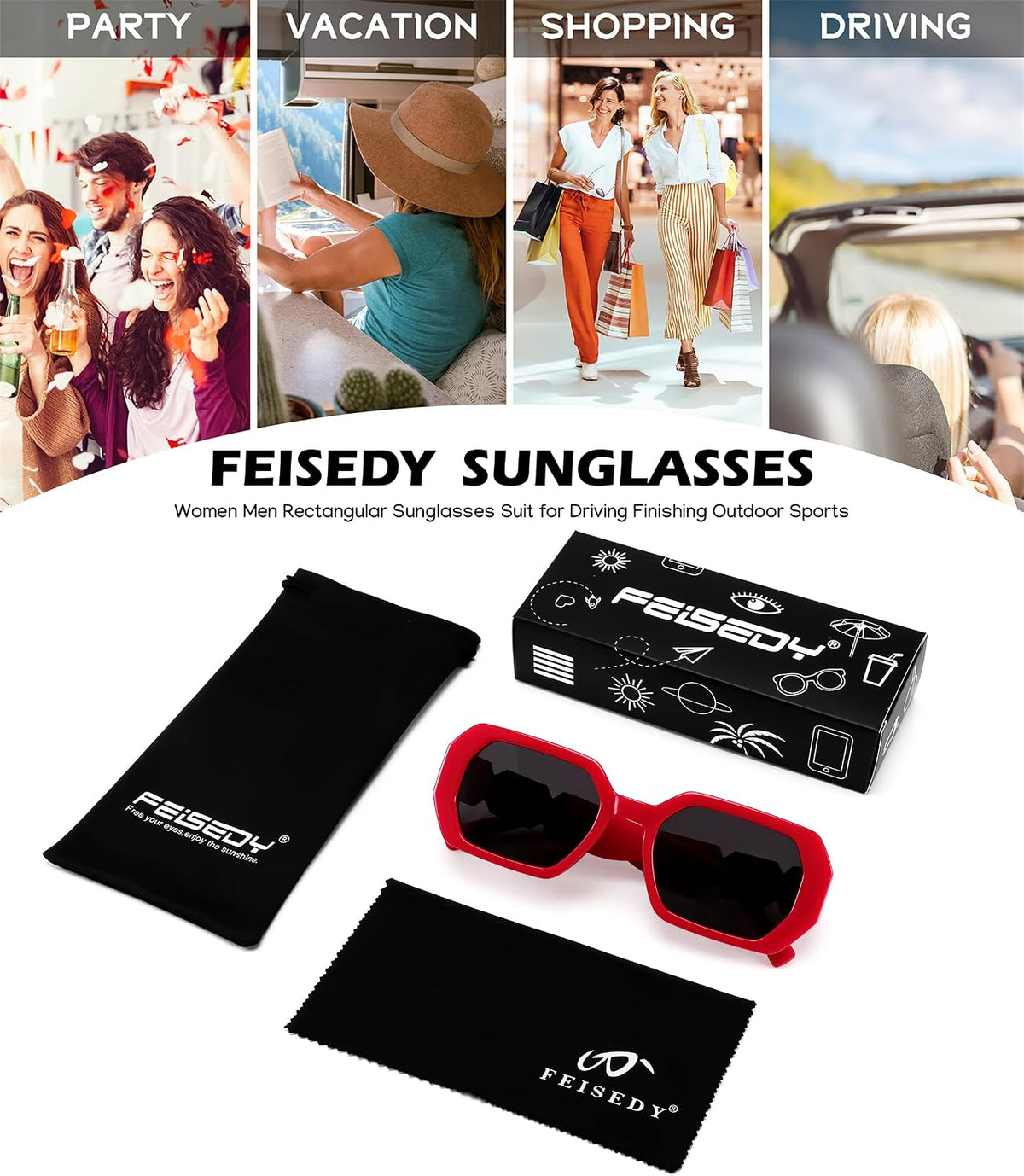 ÉÌƷͼƬ 31 | B0CNPQGQRW | FEISEDY Retro Rectangle Sunglasses for Women Men Classic Square Rhinestone Frame Sun Glasses Polygon Designer UV400 B0047