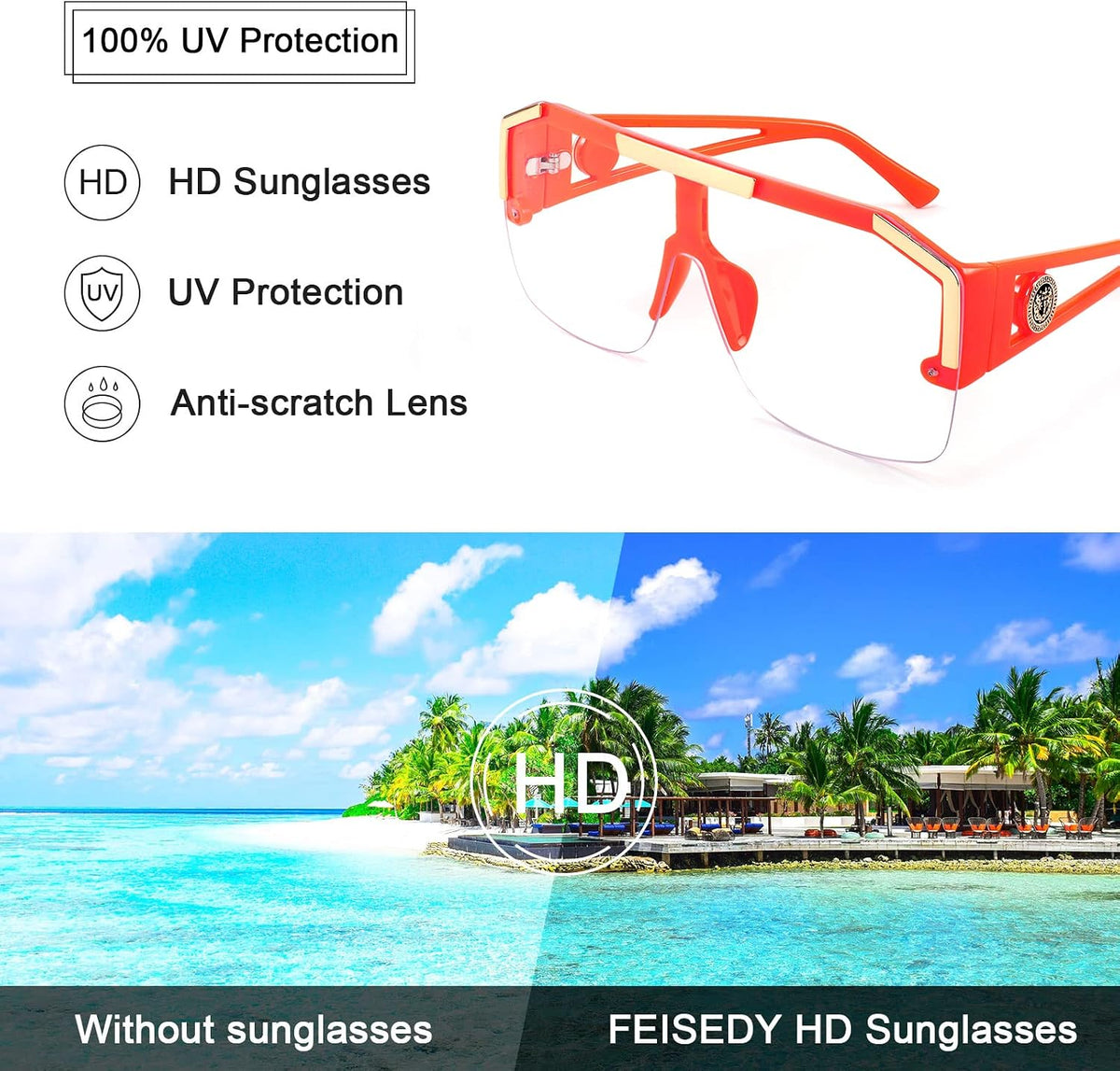 ÉÌƷͼƬ 85 | B09L4V27YS | FEISEDY Square Oversized Sunglasses for Men Women Flat Top B2765