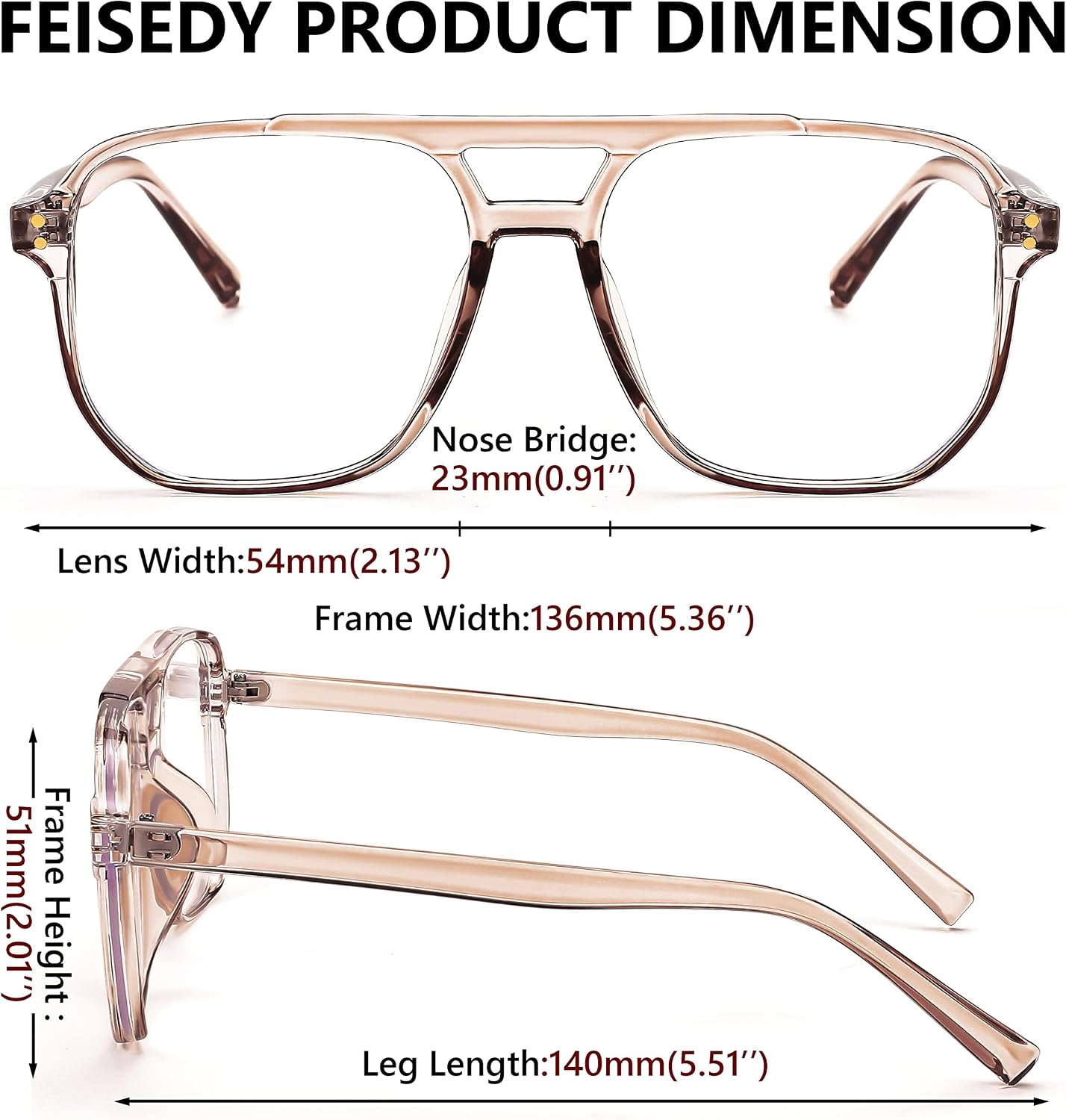 商品图片 75 | B0C6ZZXZ3F | FEISEDY Blue Light Glasses for Women Men Oversized Pilot Lightweight B2866