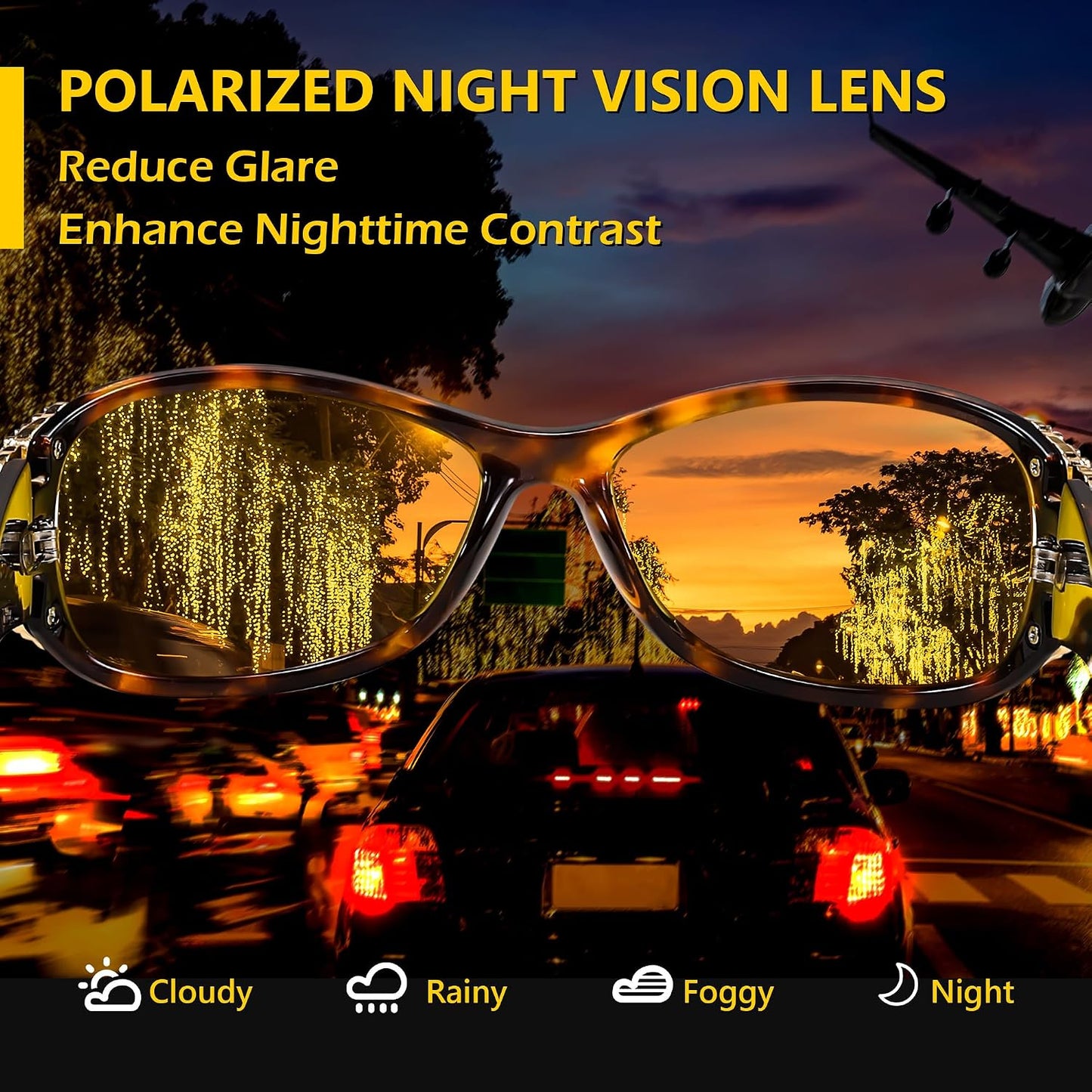 商品图片 70 | B081YY5RM3 | FEISEDY Classic Womens Night Glasses Driving Anti Glare Wrap Around Yellow Sunglasses B2548