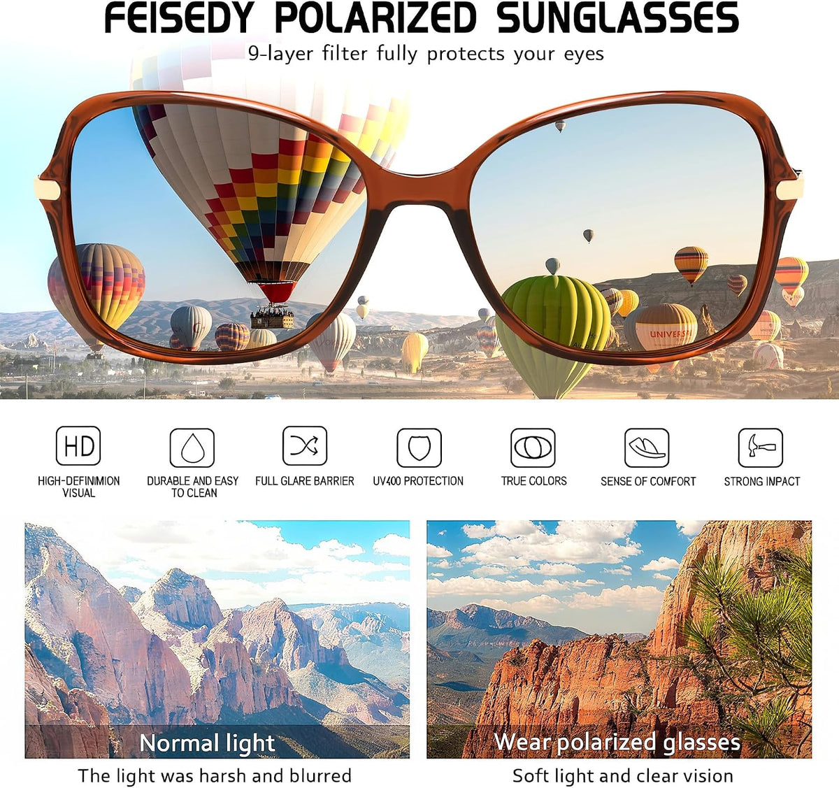 ÉÌƷͼƬ 35 | B09KC567VY | FEISEDY Womens Polarized Sunglasses UV400 Anti Glare Fashion Shades