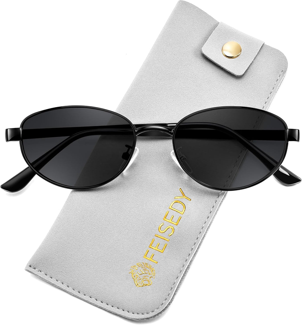 Black Frame + Grey Lens / 54 Millimeters | B0GVDTFH3M | FEISEDY Oval Metal Sunglasses for Women and Men, Classic UV400 Protection Shades Retro Trendy Driving Fishing Eyewear B0430