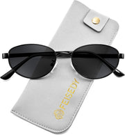 Black Frame + Grey Lens / 54 Millimeters | B0GVDTFH3M | FEISEDY Oval Metal Sunglasses for Women and Men, Classic UV400 Protection Shades Retro Trendy Driving Fishing Eyewear B0430
