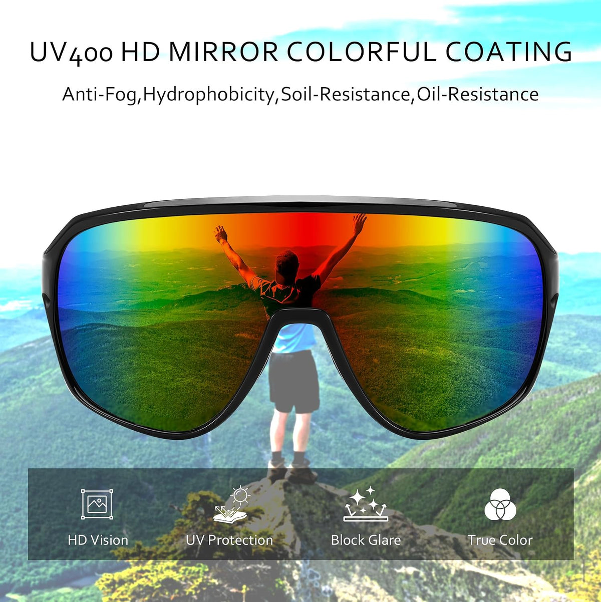 ÉÌƷͼƬ 11 | B0D5D4T92Q | FEISEDY Sports Sunglasses for Men and Women,Oversized One Piece Reflective Lens Cycling Sunglasses B0178