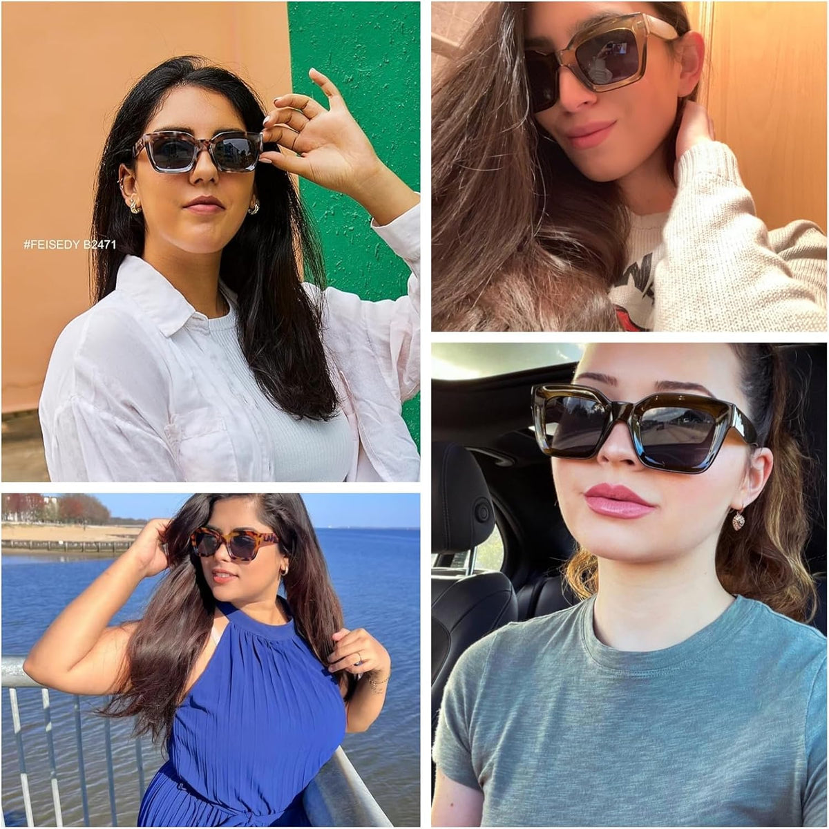 ÉÌƷͼƬ 88 | B07MNGNLNT | FEISEDY Classic Women Sunglasses Fashion Thick Square Sun Glasses B2471