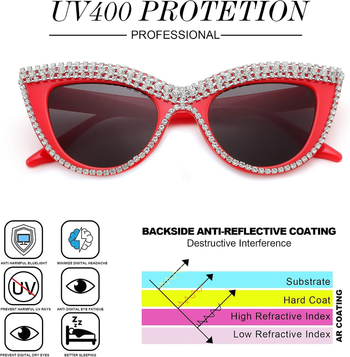 ÉÌƷͼƬ 20 | B0BZ7YMM4F | FEISEDY Oversized Women Cat Eye Rhinestone Sunglasses Costume Party B2360