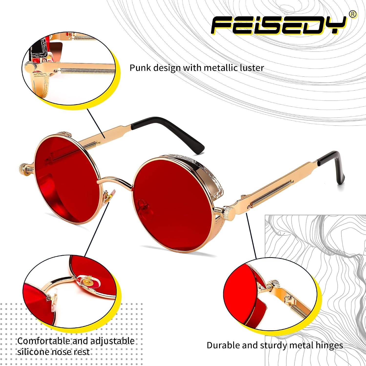 商品图片 68 | B06XY36GDW | FEISEDY Retro Gothic Steampunk Sunglasses For Men Women