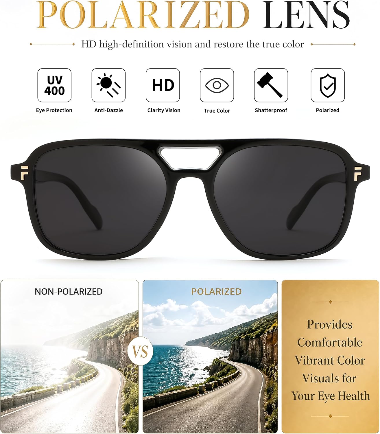 商品图片 11 | B0H2V9BFS5 | FEISEDY Retro Polarized Aviator Square Sunglasses for Women Men UV400 B0357