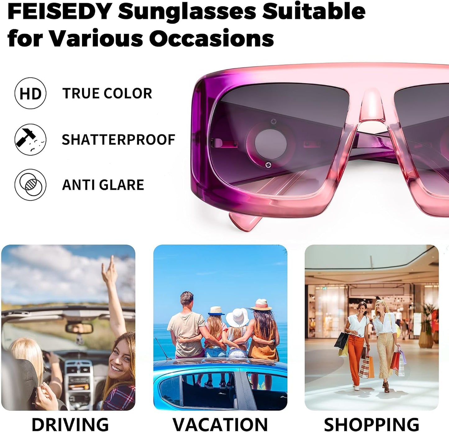 商品图片 12 | B0CYX6Y87W | FEISEDY Retro Oversized Avaitor Sunglasses for Women Men Bold Thick Frame Flat Top Shades B0126