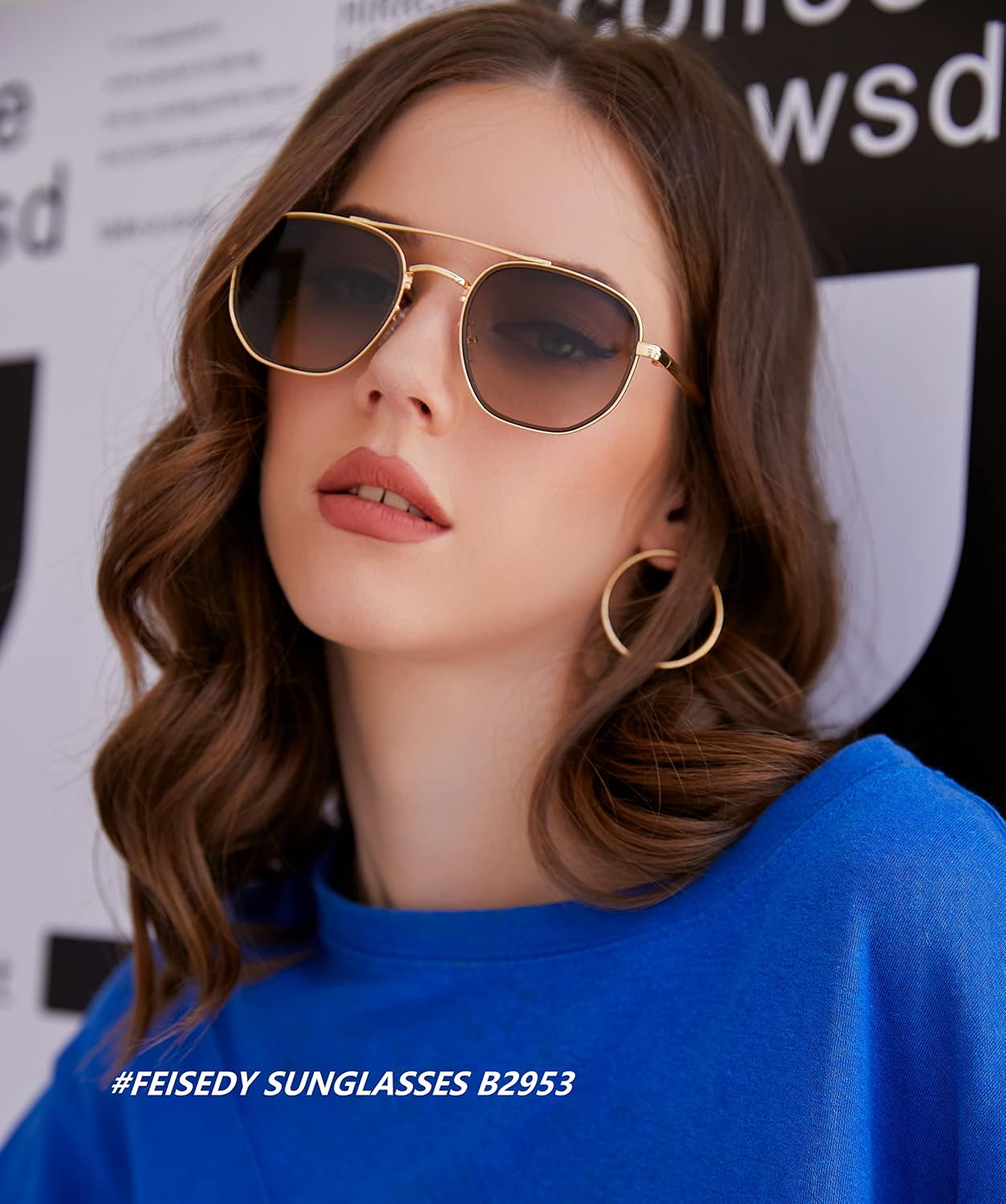商品图片 10 | B0B38ZHMJL | FEISEDY Sunglasses Aviator Men Women 70s Sun Glasses Square Frame UV400 Protection B2953