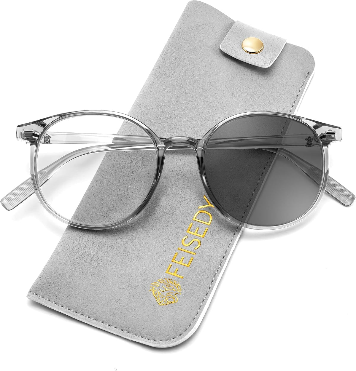 Transparent Grey/Photochromic Grey / 51 Millimeters | B0GT2K8MXY | FEISEDY Photochromic Blue Light Blocking Glasses Fashion Women Men B1238