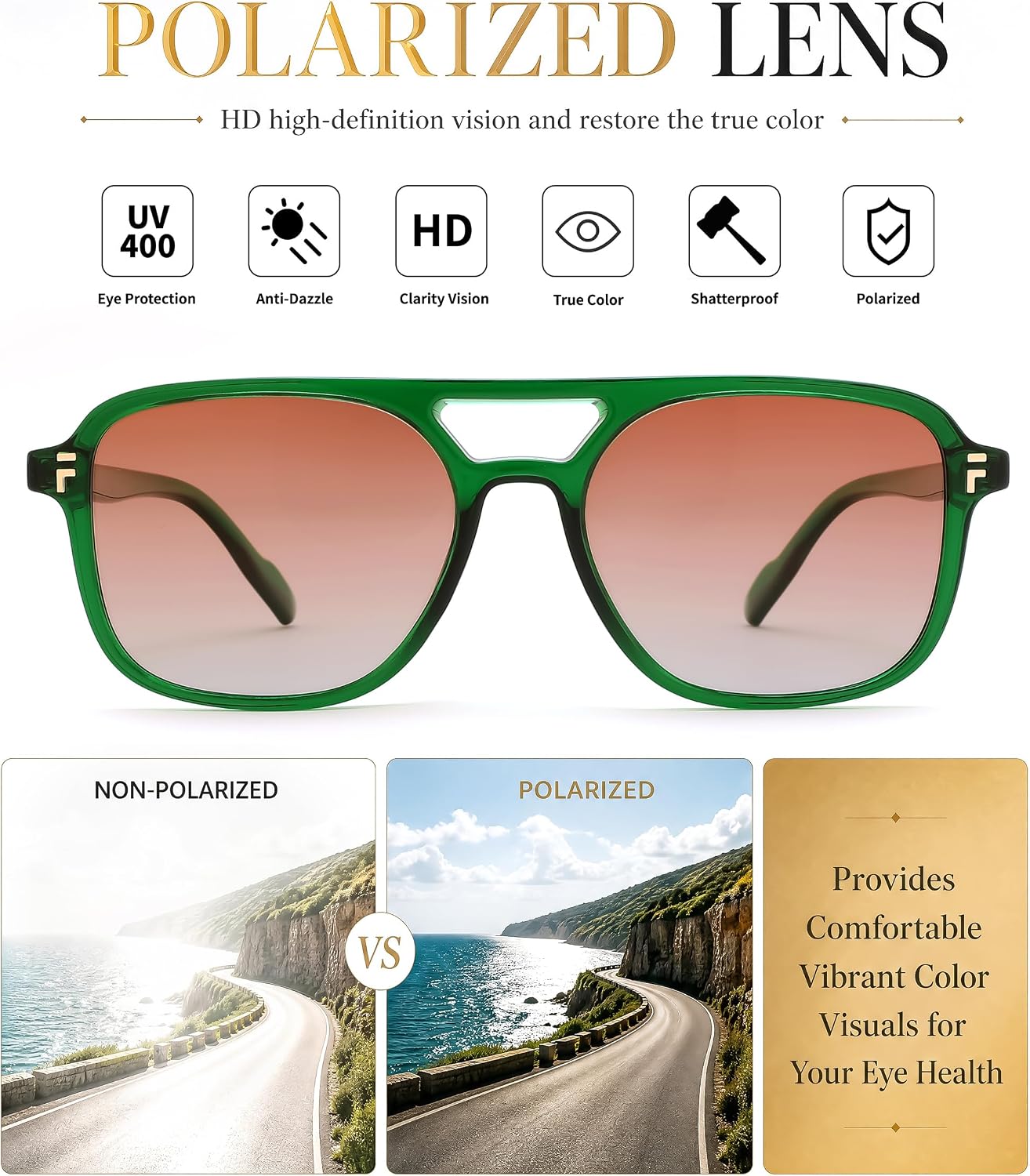 商品图片 60 | B0H2V9BFS5 | FEISEDY Retro Polarized Aviator Square Sunglasses for Women Men UV400 B0357