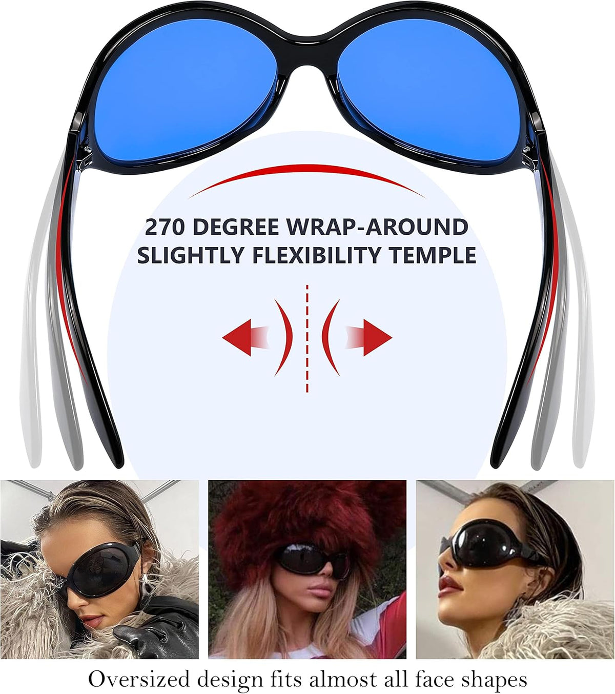 ÉÌƷͼƬ 5 | B0BYX6JXMW | FEISEDY Bug Eye Y2K Oversized Sunglasses Women Men Oval Frame B2391