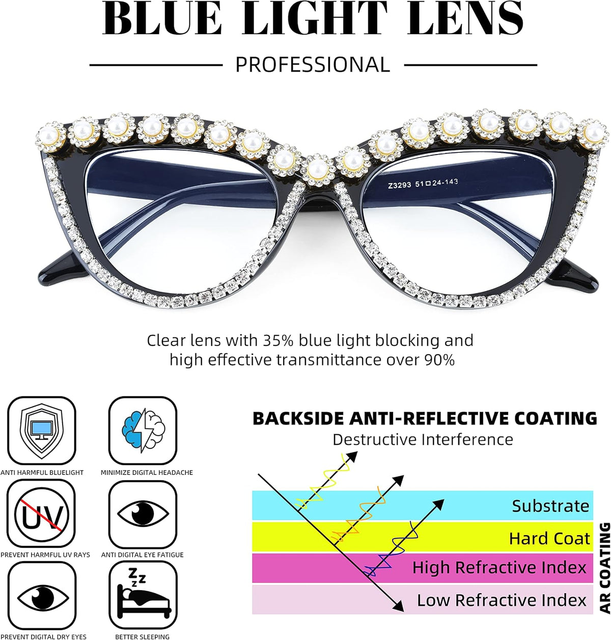 ÉÌƷͼƬ 9 | B0BLH5NHK8 | FEISEDY Diamond Blue Light Blocking Glasses Cat Eye Rhinestone Women Oversized Anti Eyestrain Computer Glasses Frame B2358
